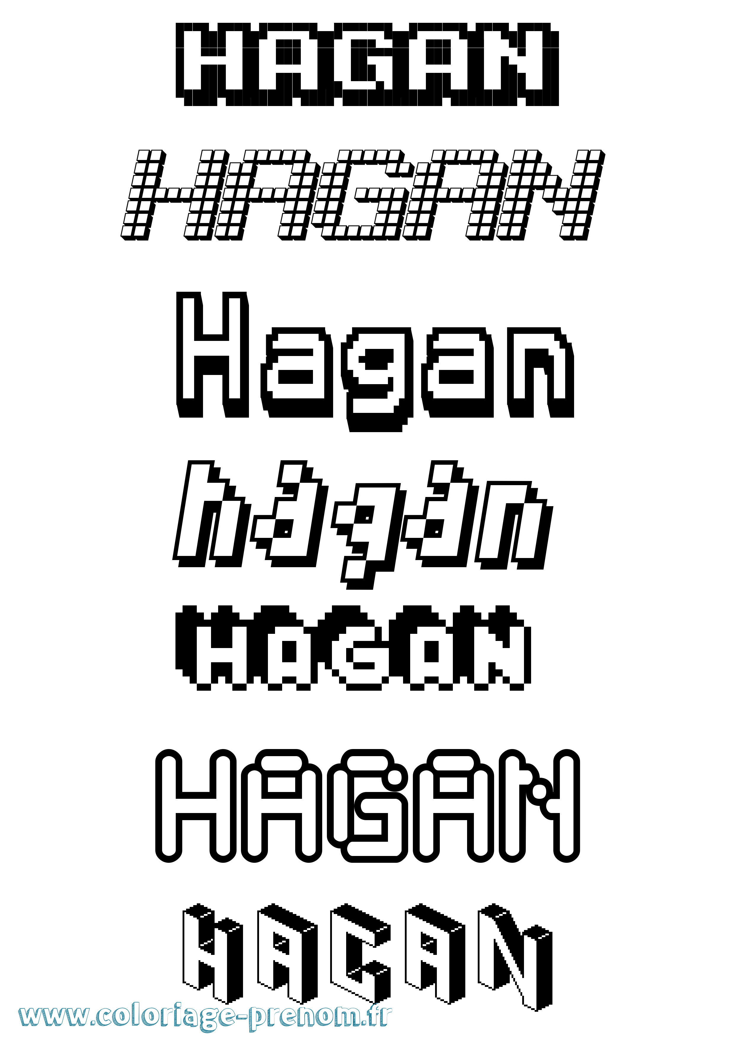 Coloriage prénom Hagan Pixel