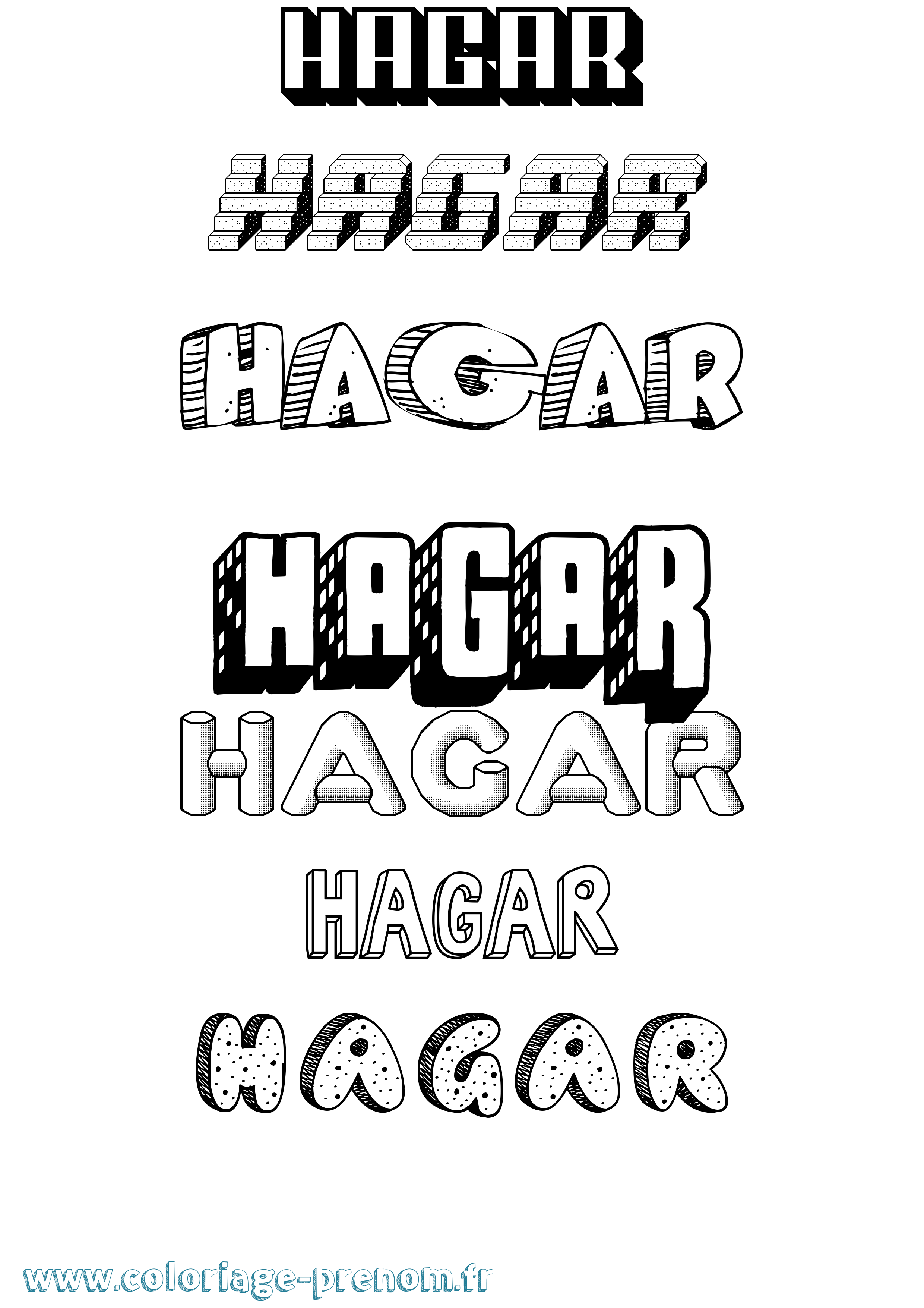 Coloriage Hagar Effet 3D Coloriage prénom Hagar Effet 3D