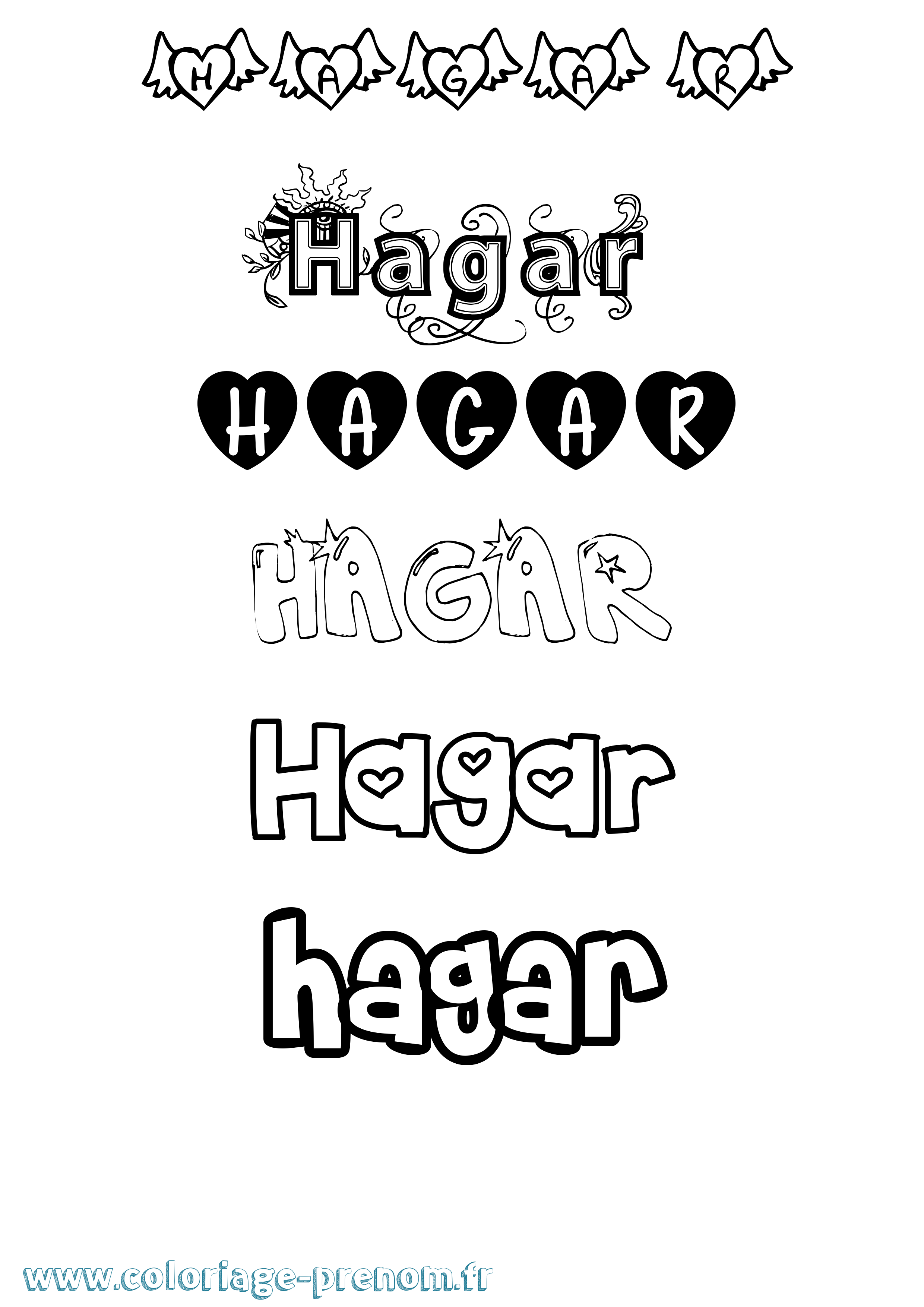 Coloriage prénom Hagar Girly
