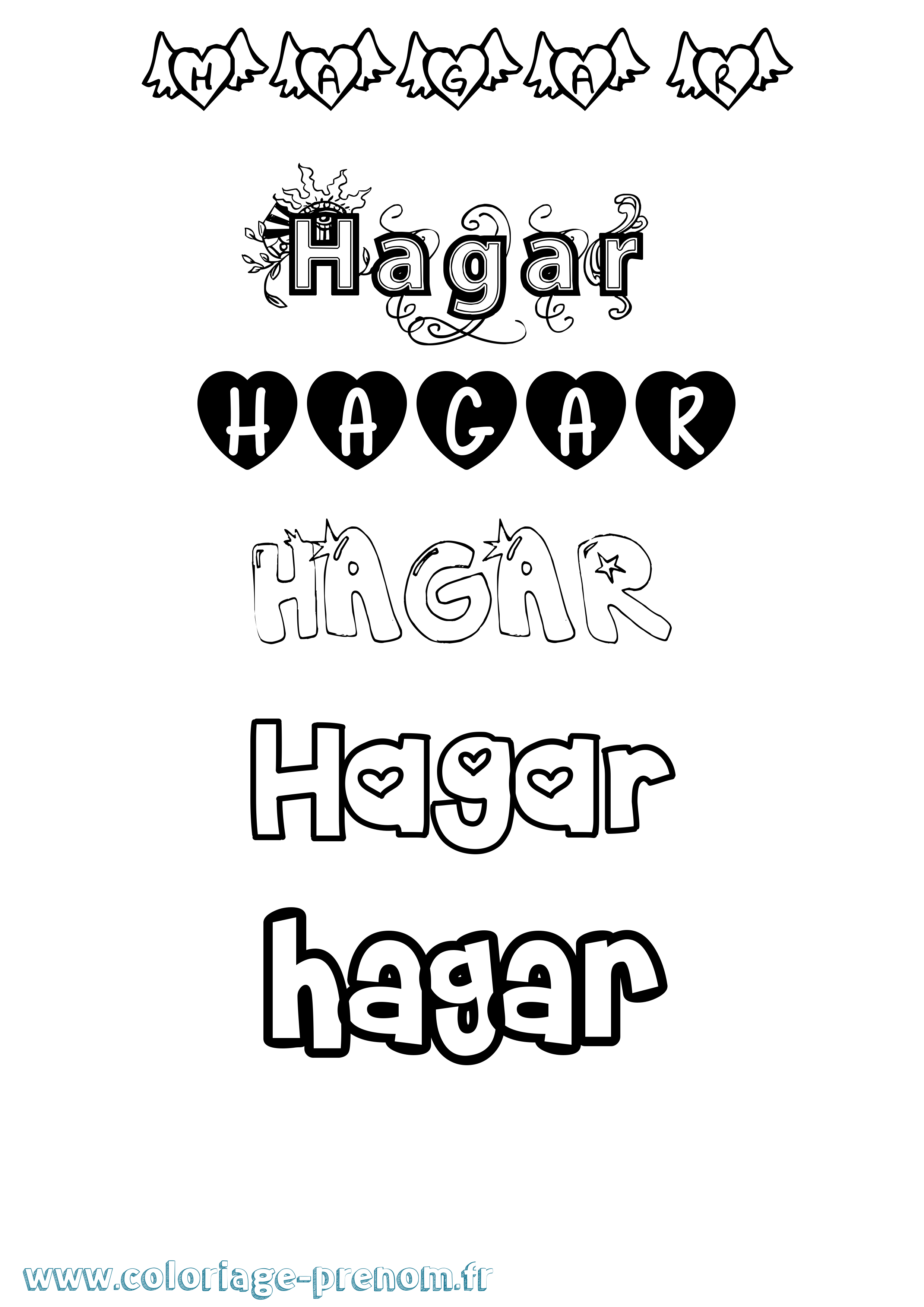 Coloriage Hagar Girly Coloriage prénom Hagar Girly