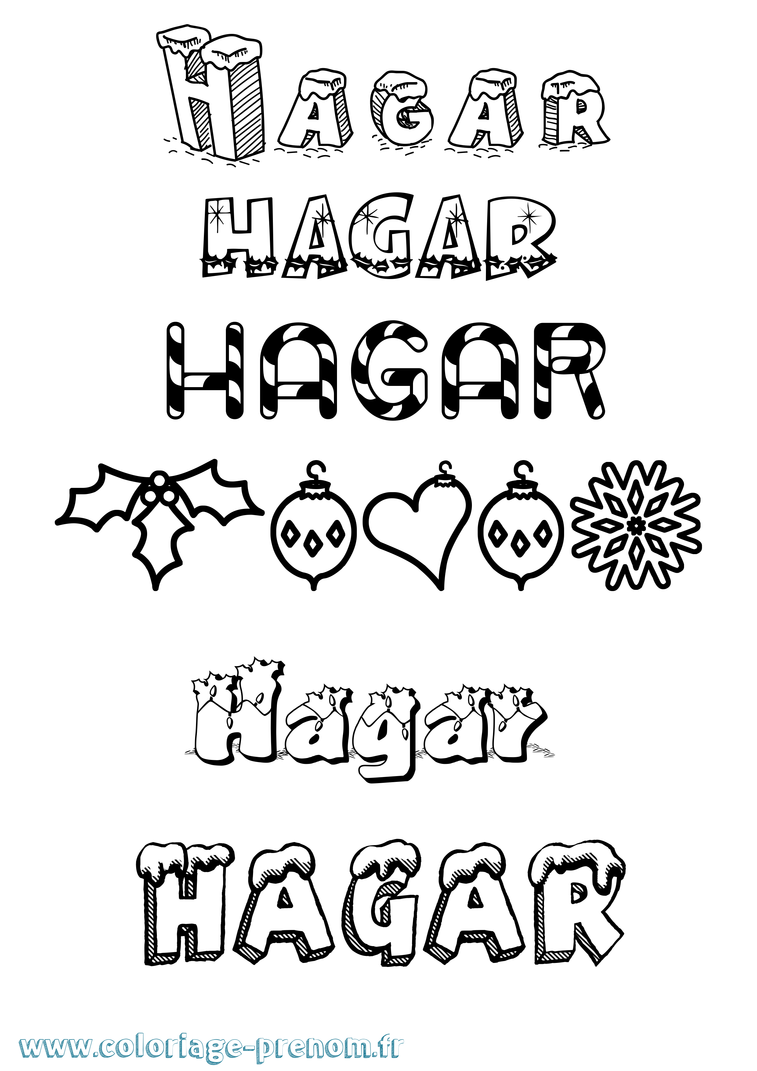 Coloriage prénom Hagar Noël