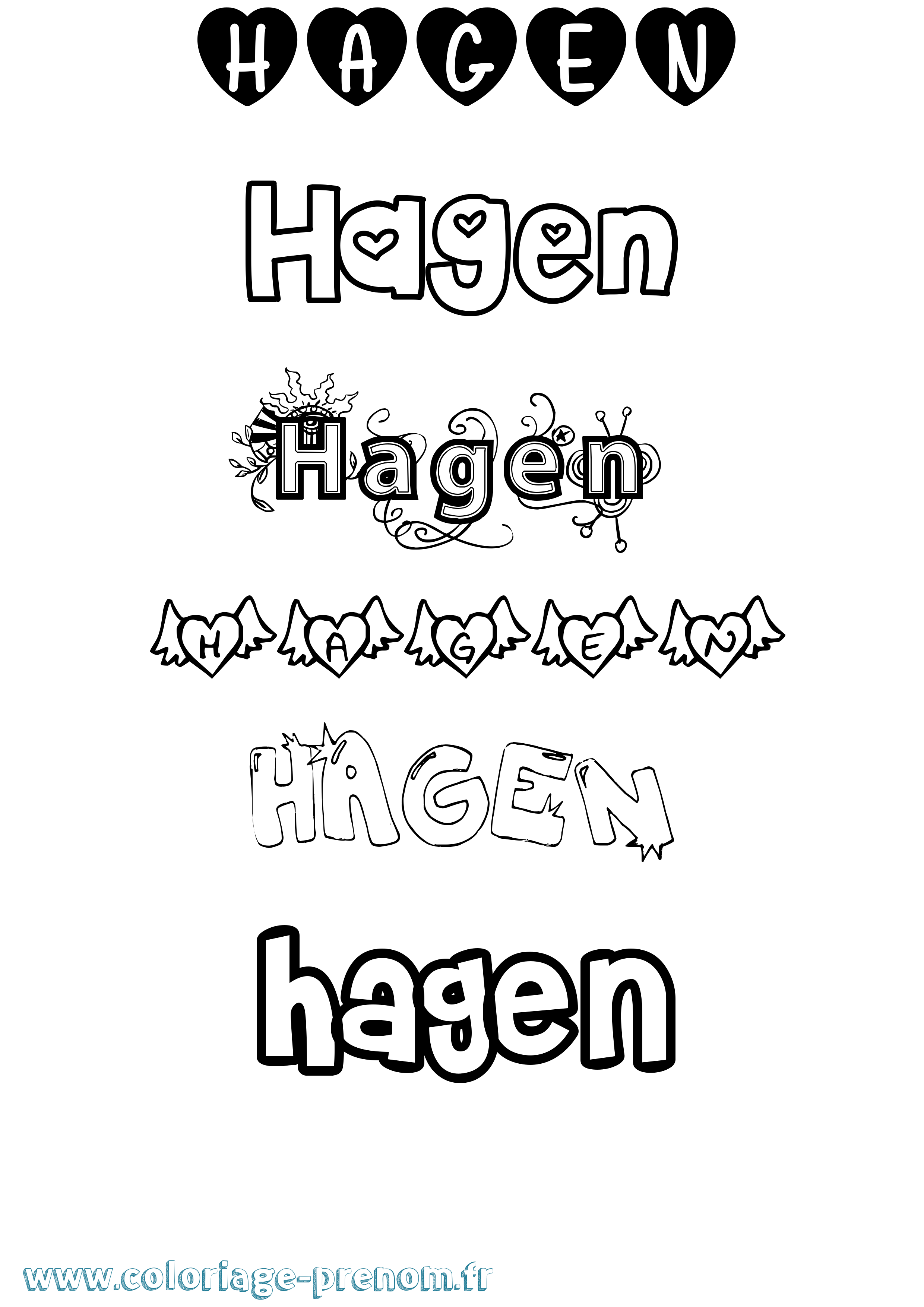 Coloriage prénom Hagen Girly