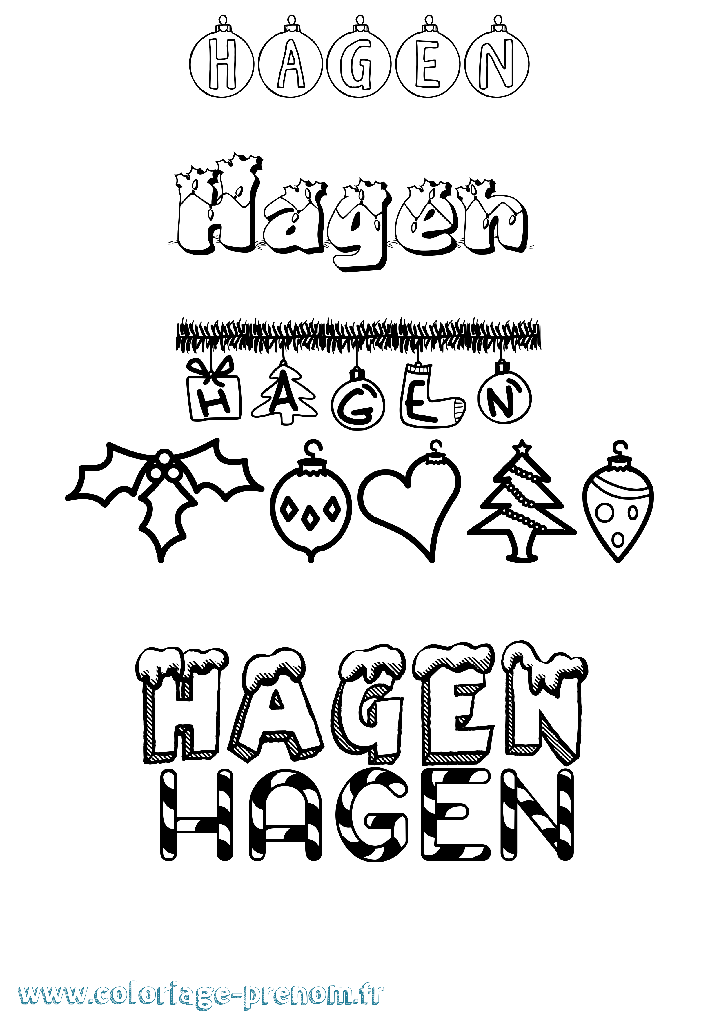 Coloriage prénom Hagen Noël