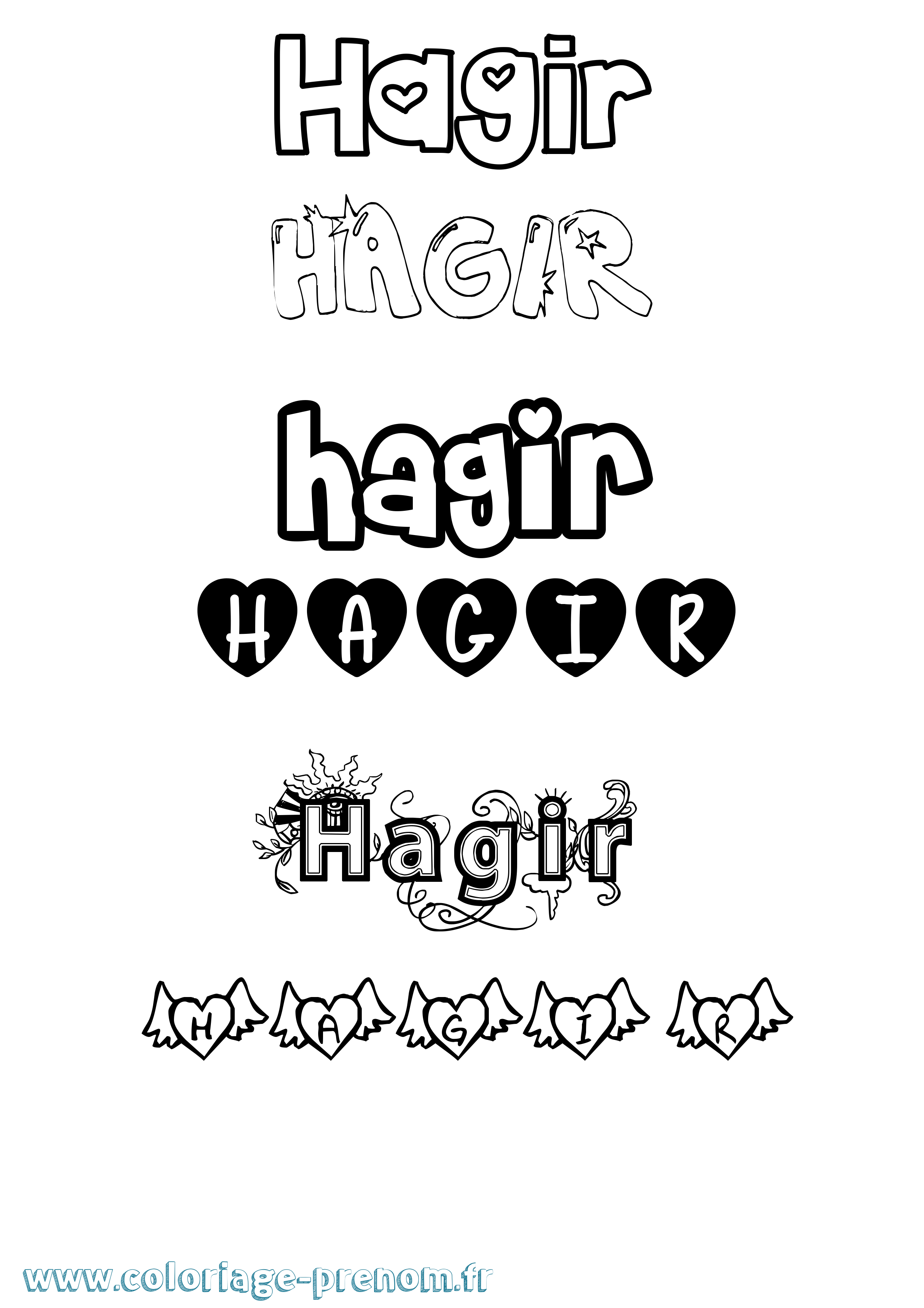 Coloriage prénom Hagir Girly