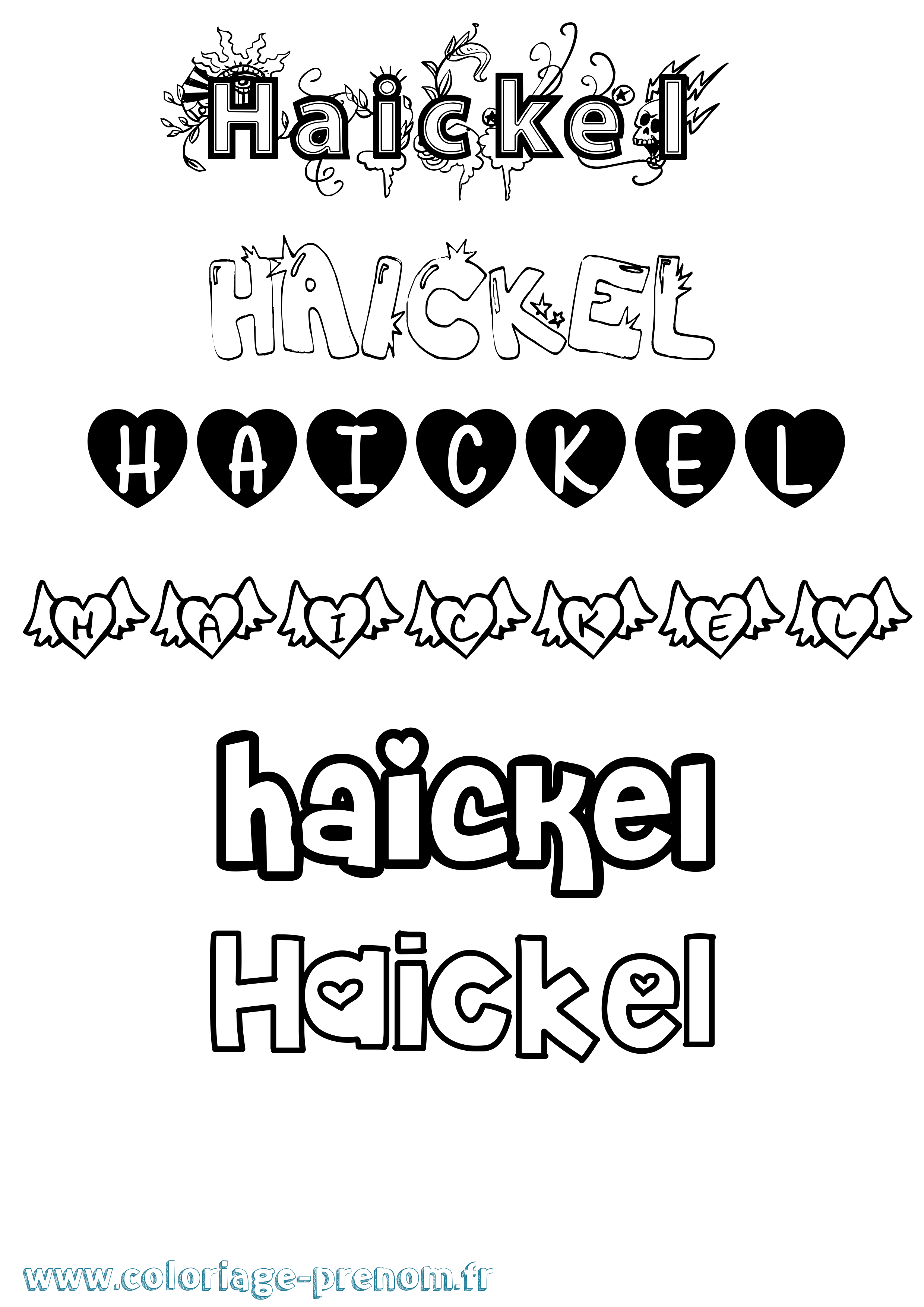 Coloriage prénom Haickel Girly