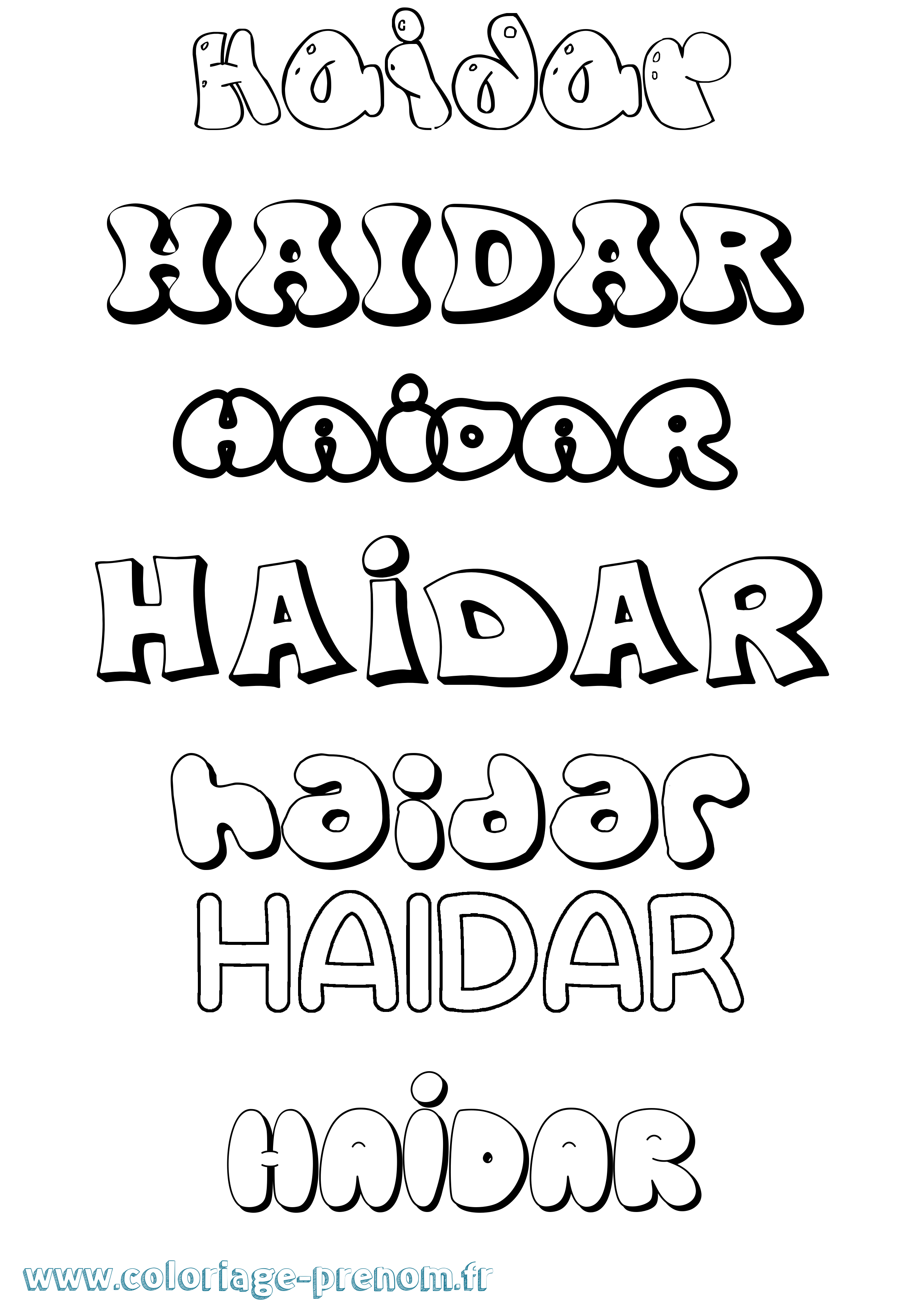 Coloriage prénom Haidar Bubble