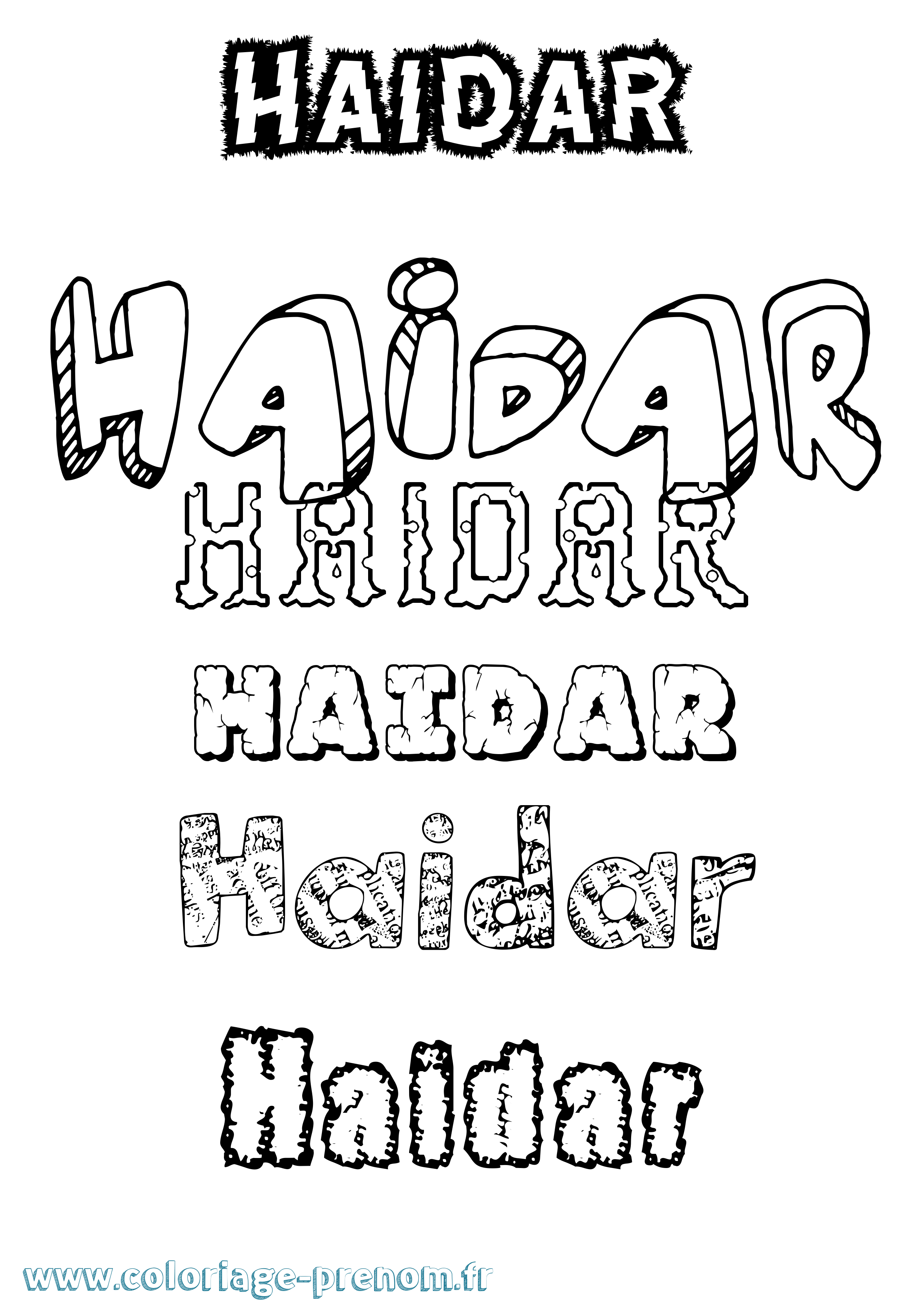 Coloriage prénom Haidar Destructuré