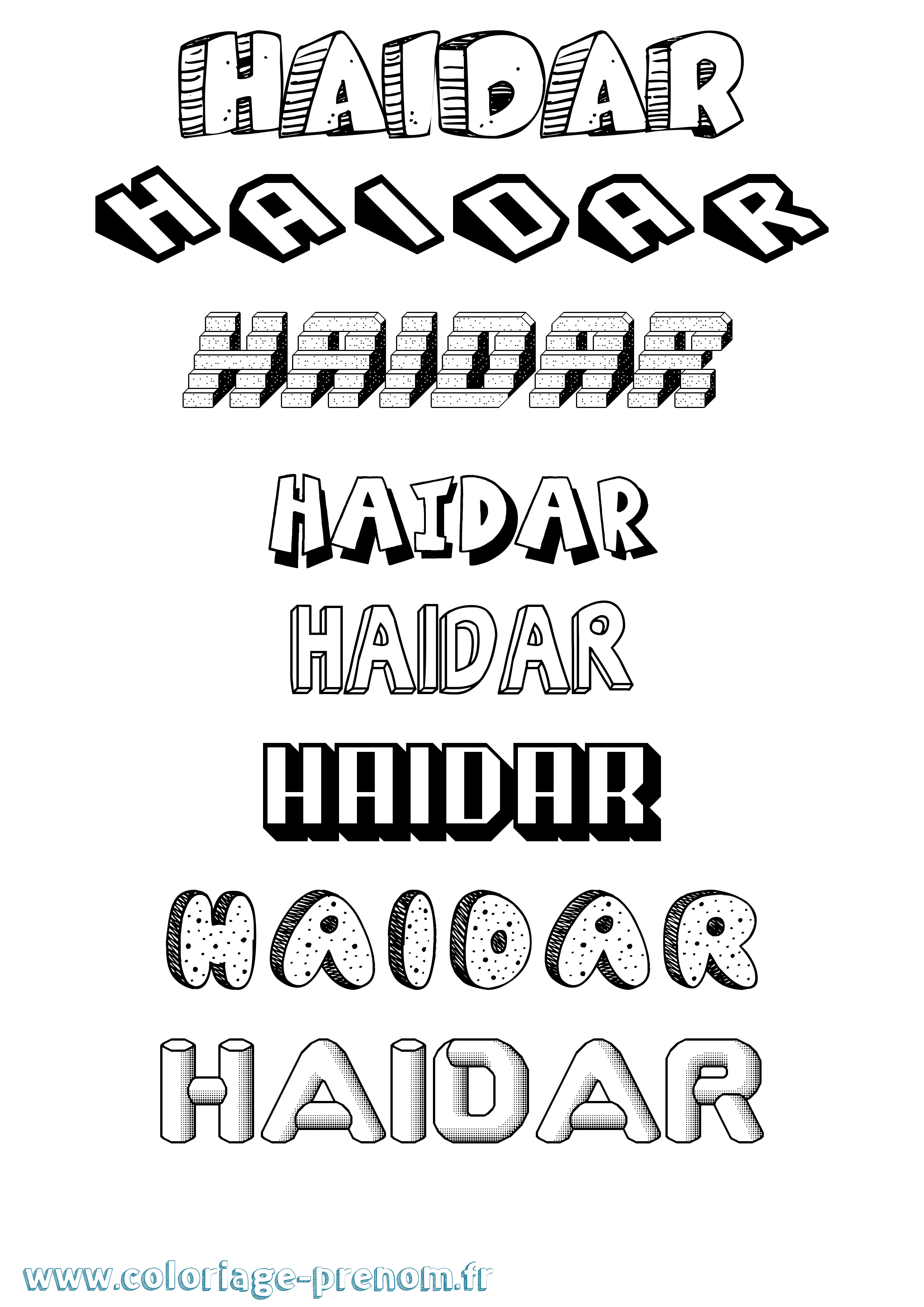 Coloriage prénom Haidar Effet 3D
