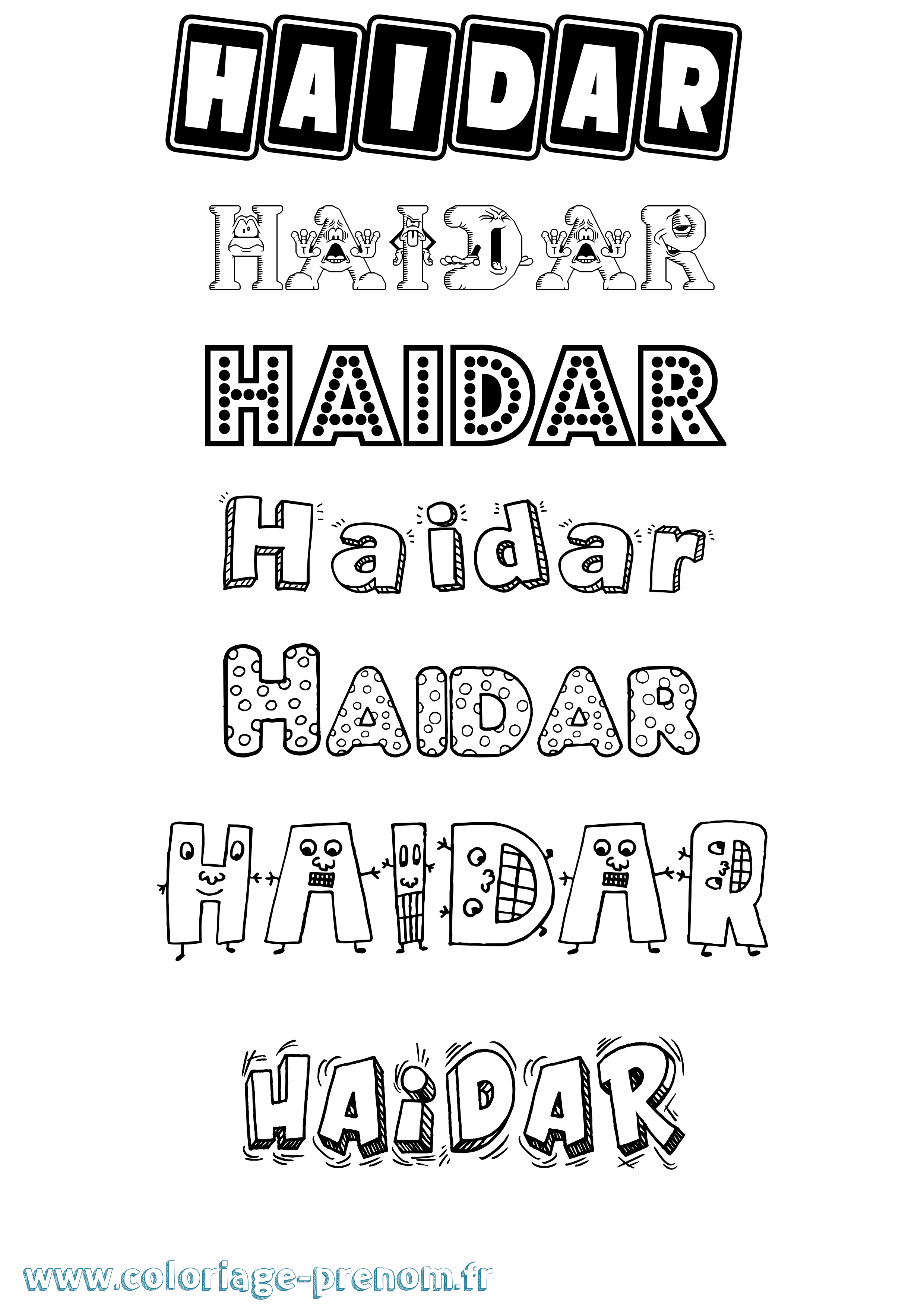 Coloriage prénom Haidar Fun