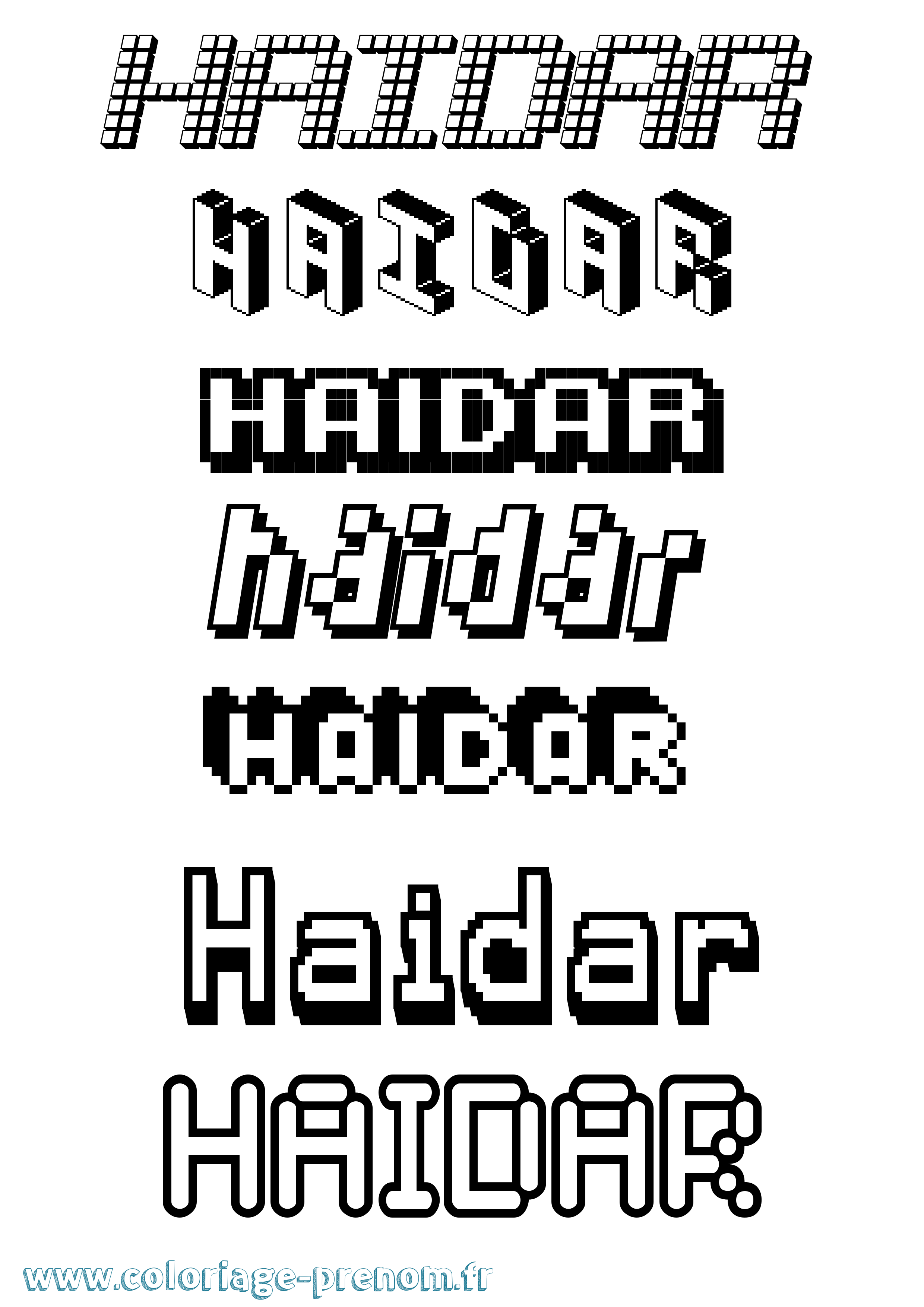 Coloriage prénom Haidar Pixel
