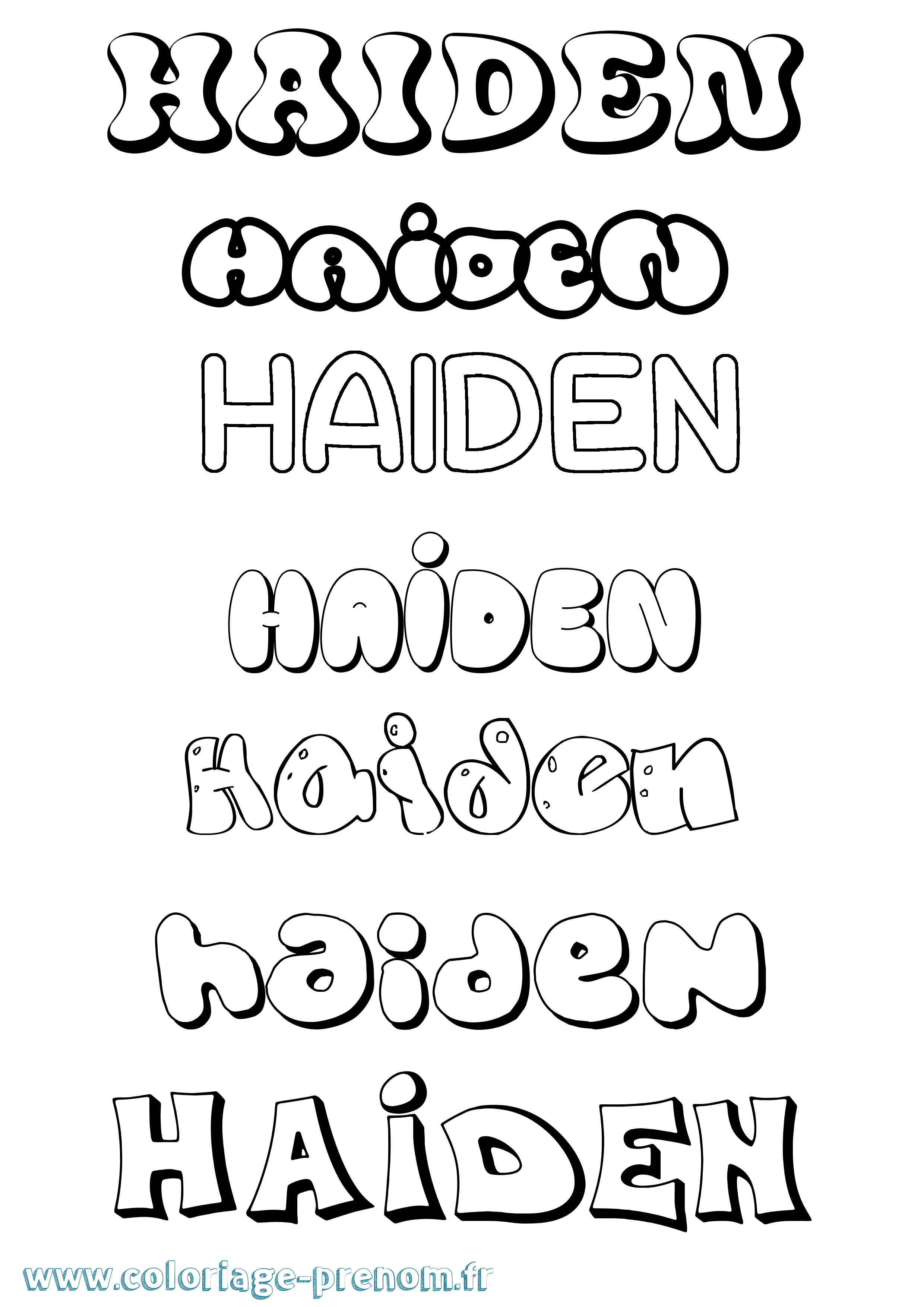 Coloriage prénom Haiden Bubble
