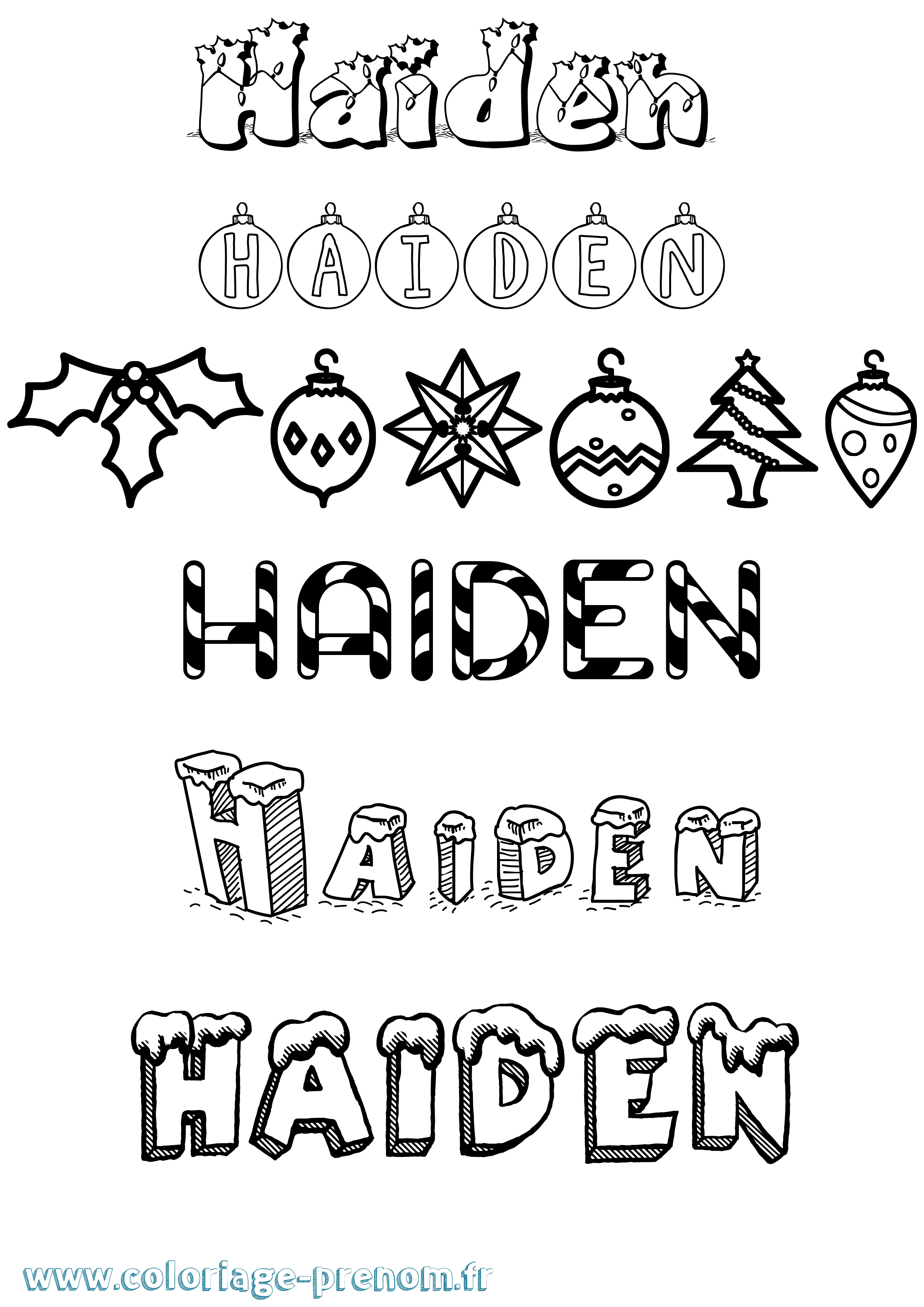 Coloriage Haiden Noël Coloriage prénom Haiden Noël