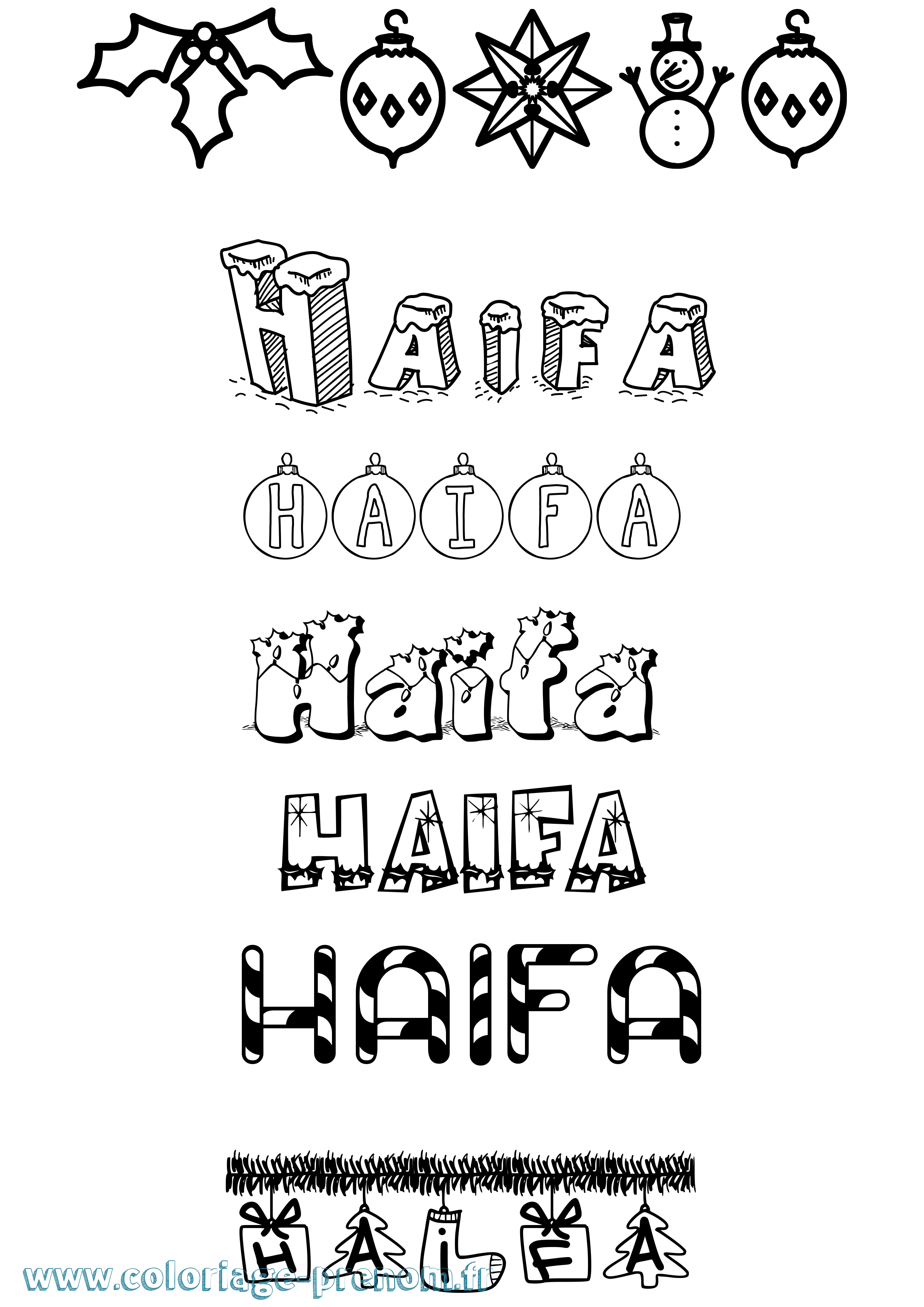 Coloriage prénom Haifa Noël