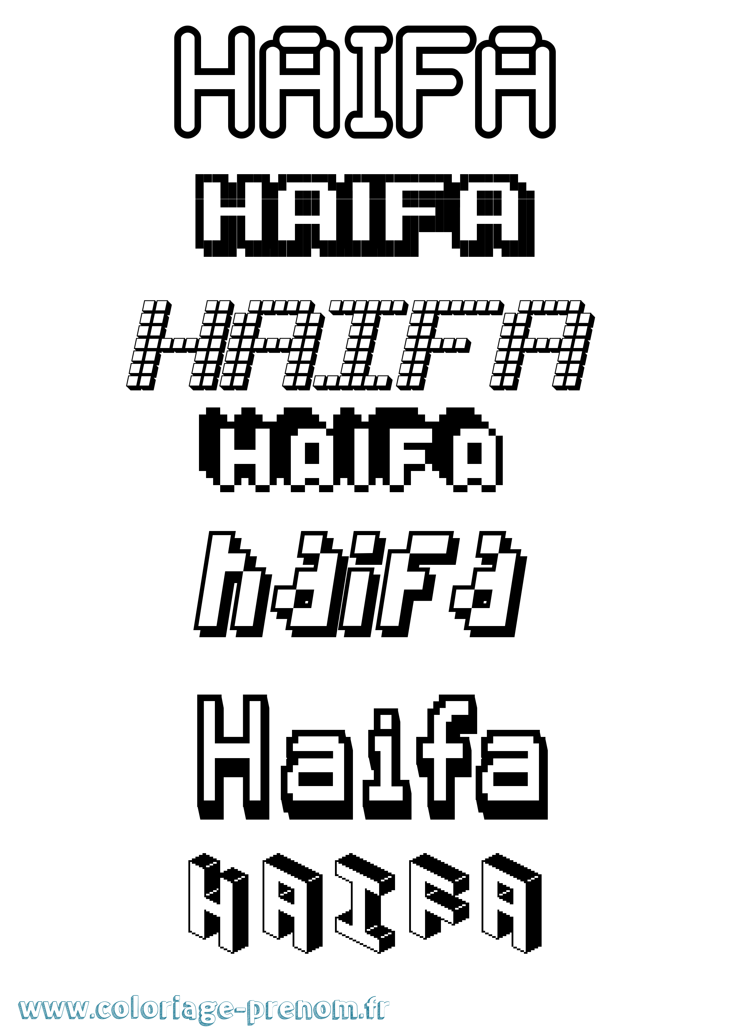 Coloriage prénom Haifa Pixel