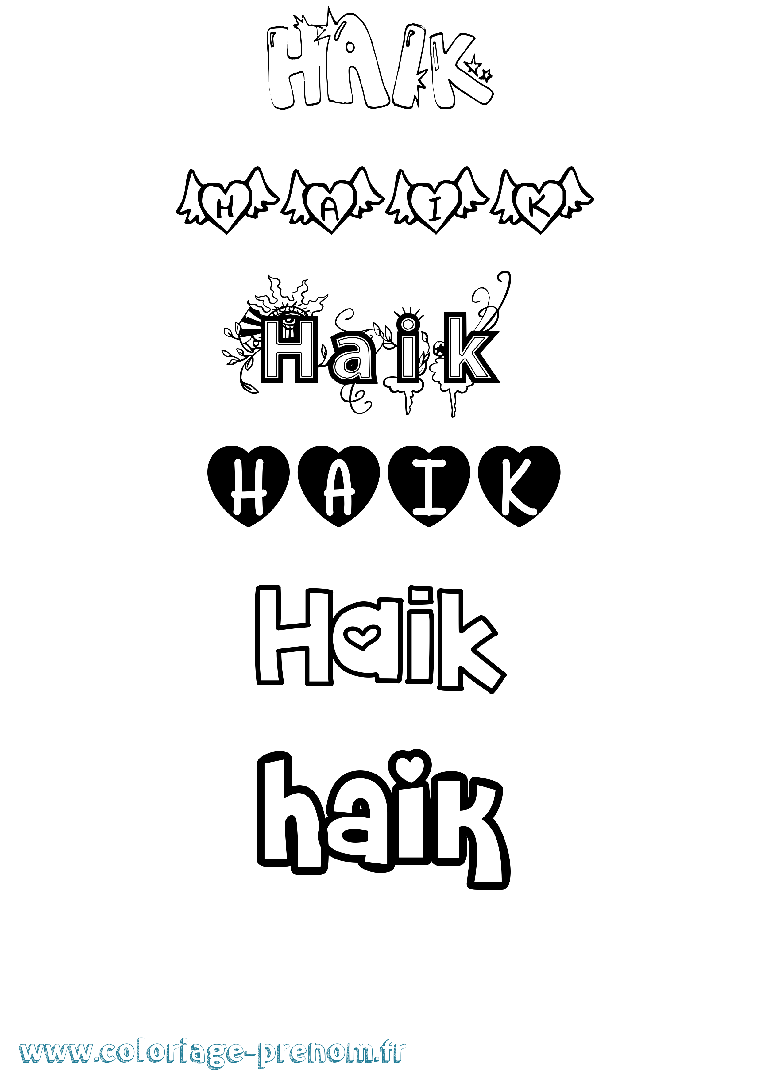 Coloriage prénom Haik Girly