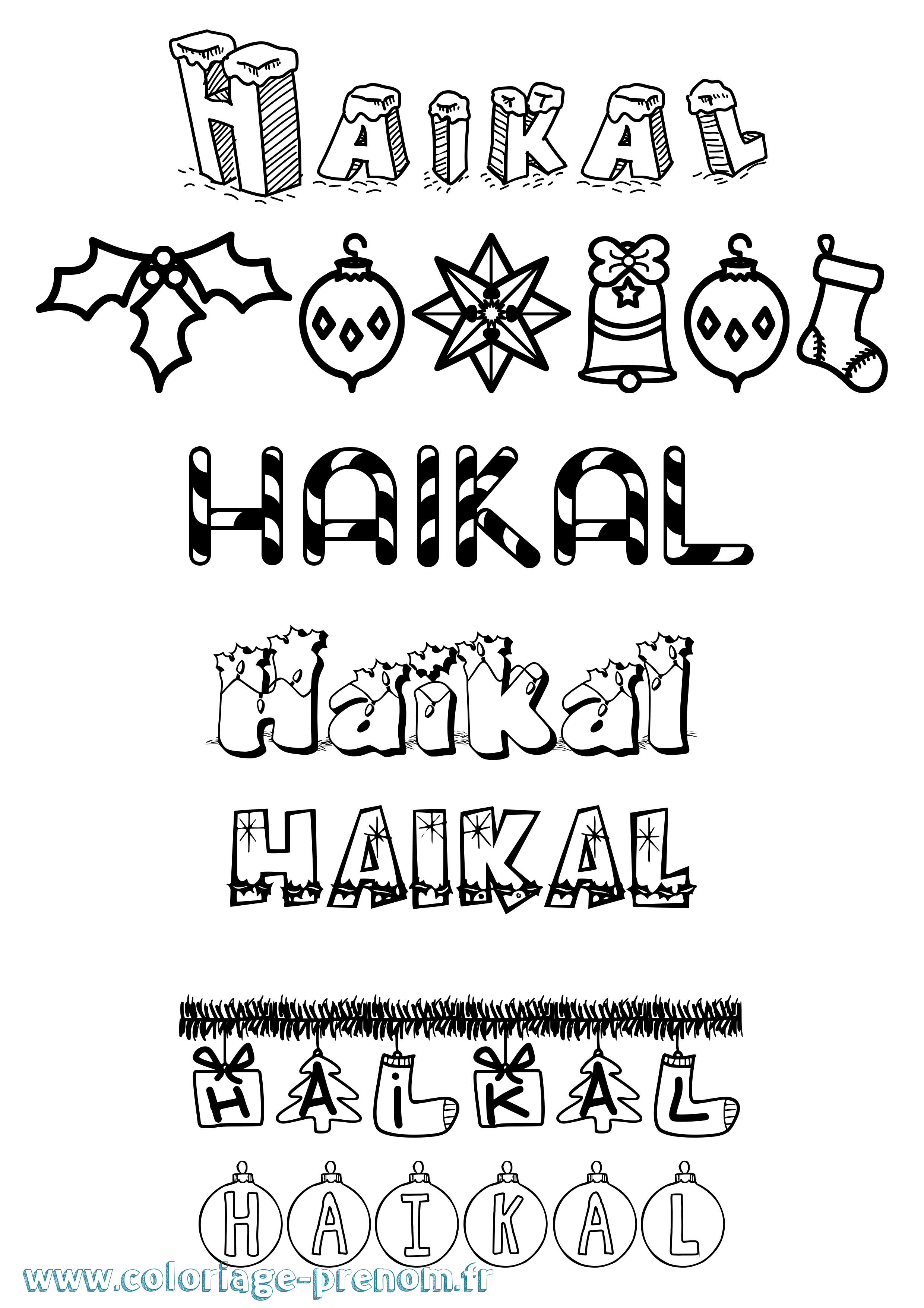 Coloriage Haikal Noël Coloriage prénom Haikal Noël