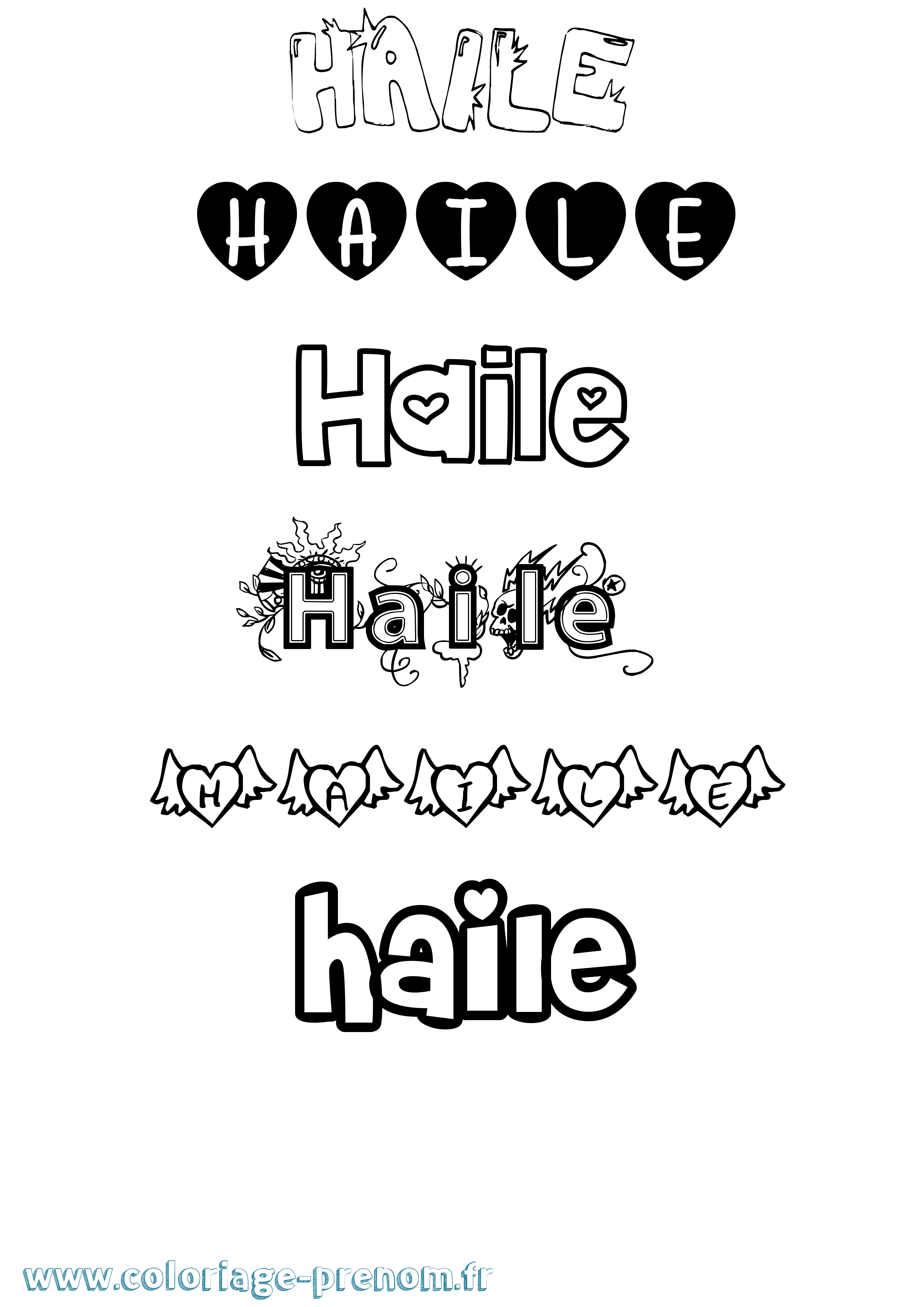 Coloriage prénom Haile Girly