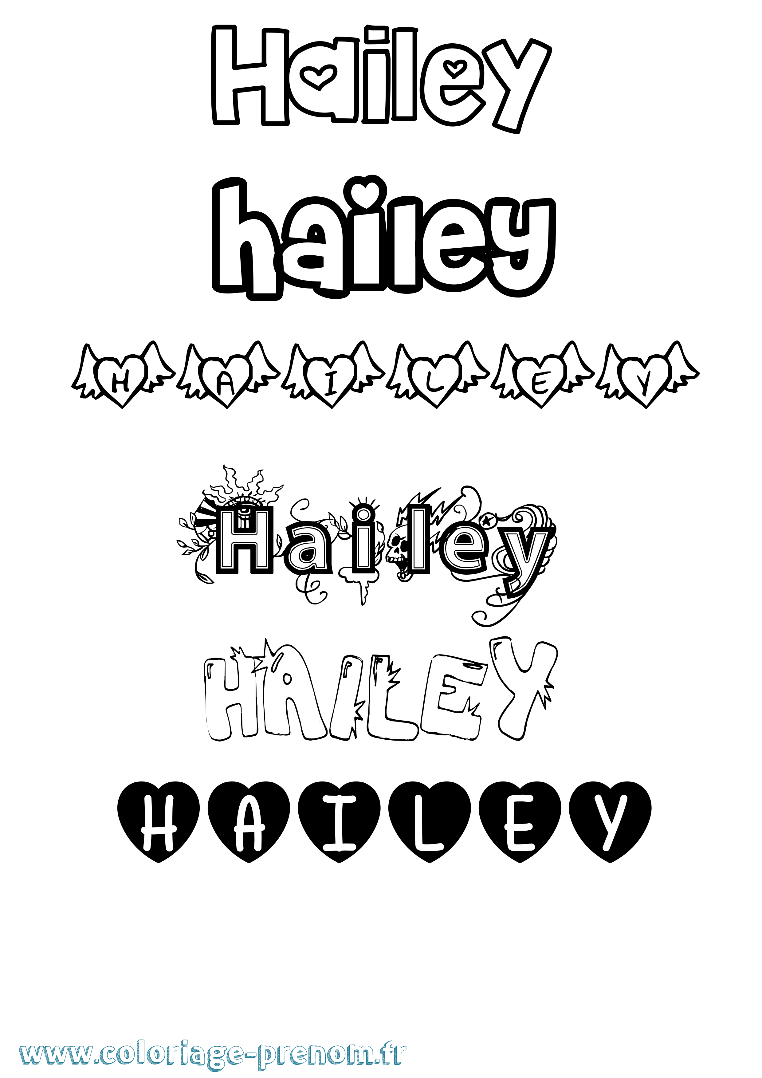 Coloriage prénom Hailey Girly