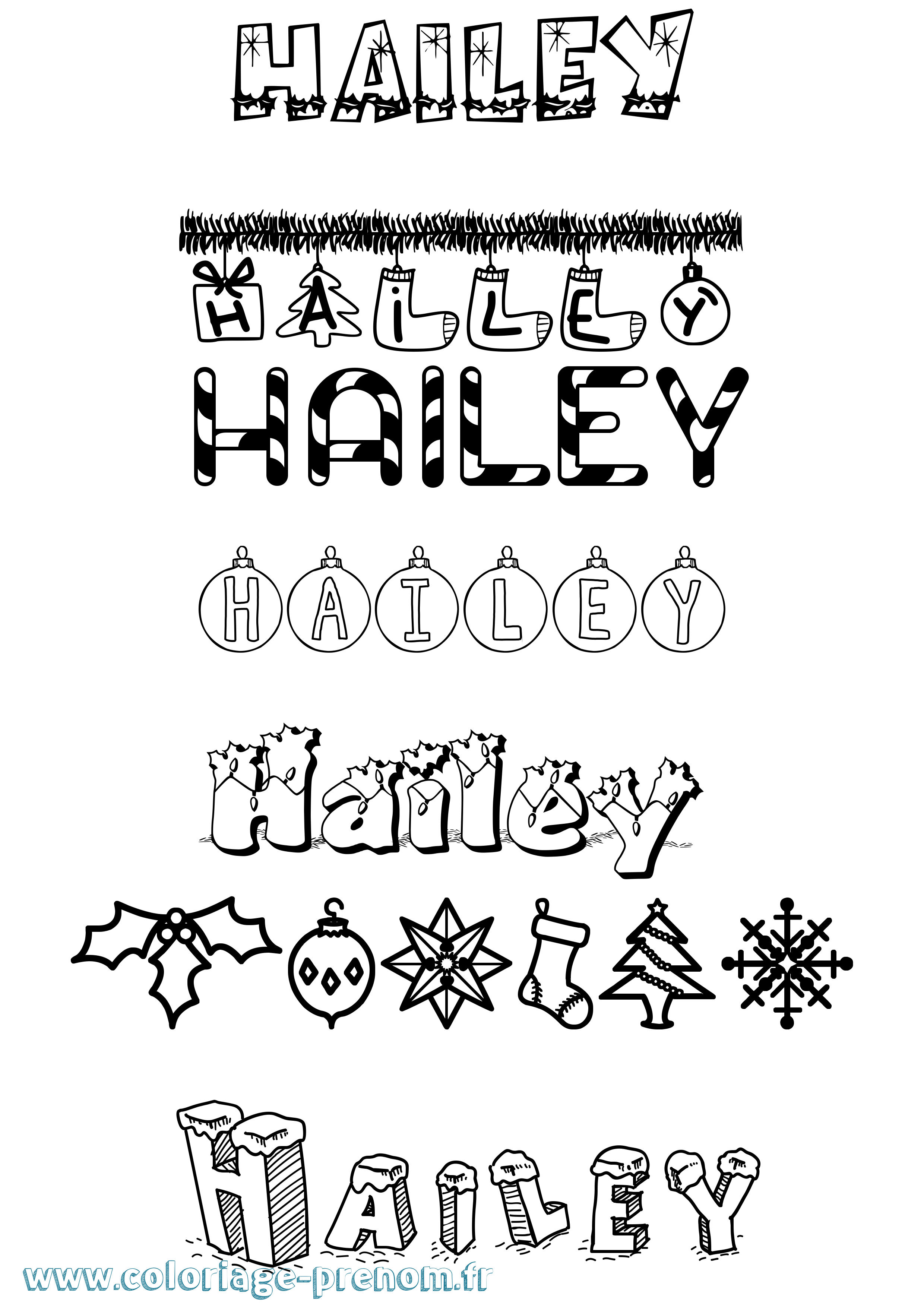 Coloriage prénom Hailey Noël