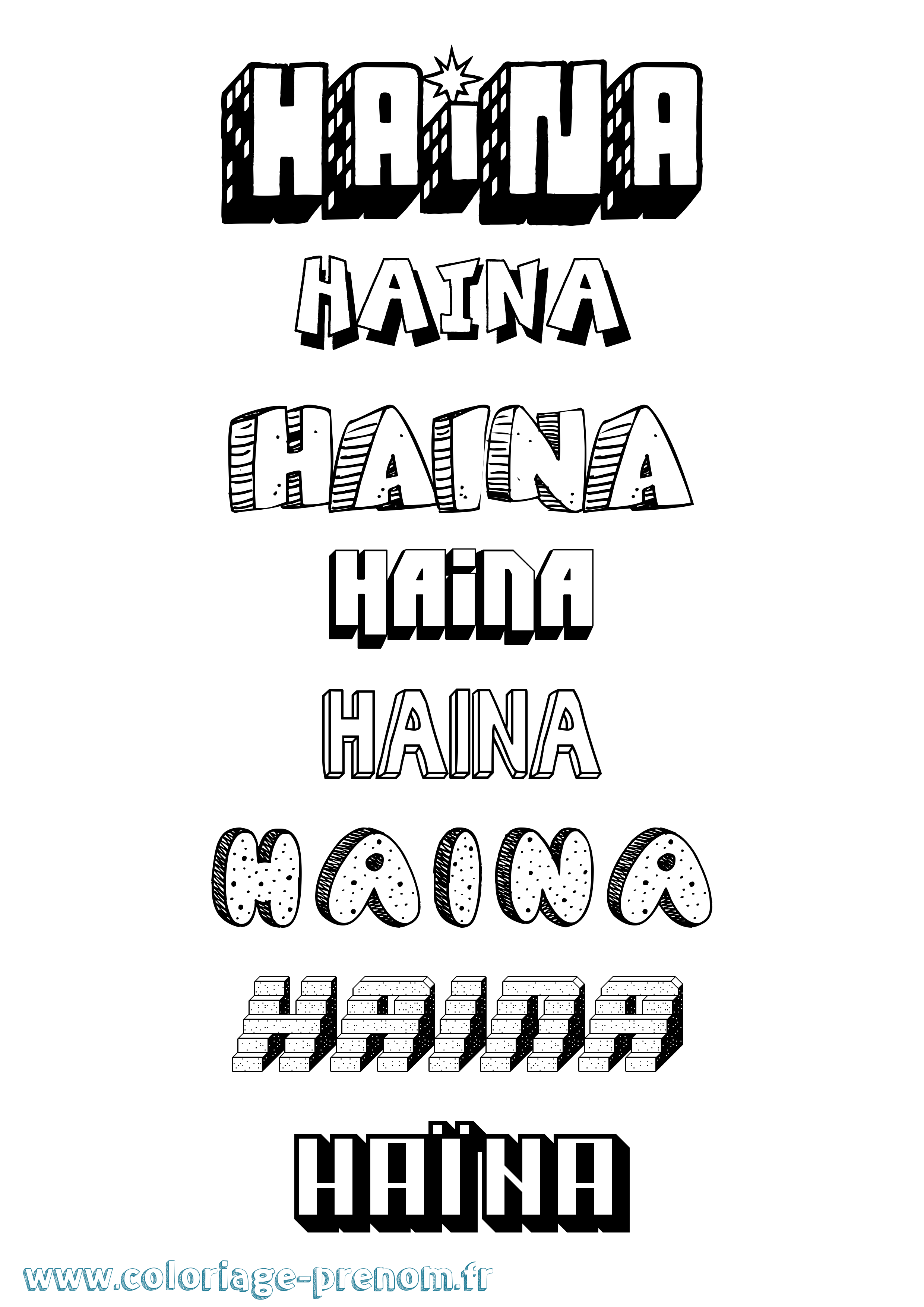 Coloriage Haïna Effet 3D Coloriage prénom Haïna Effet 3D