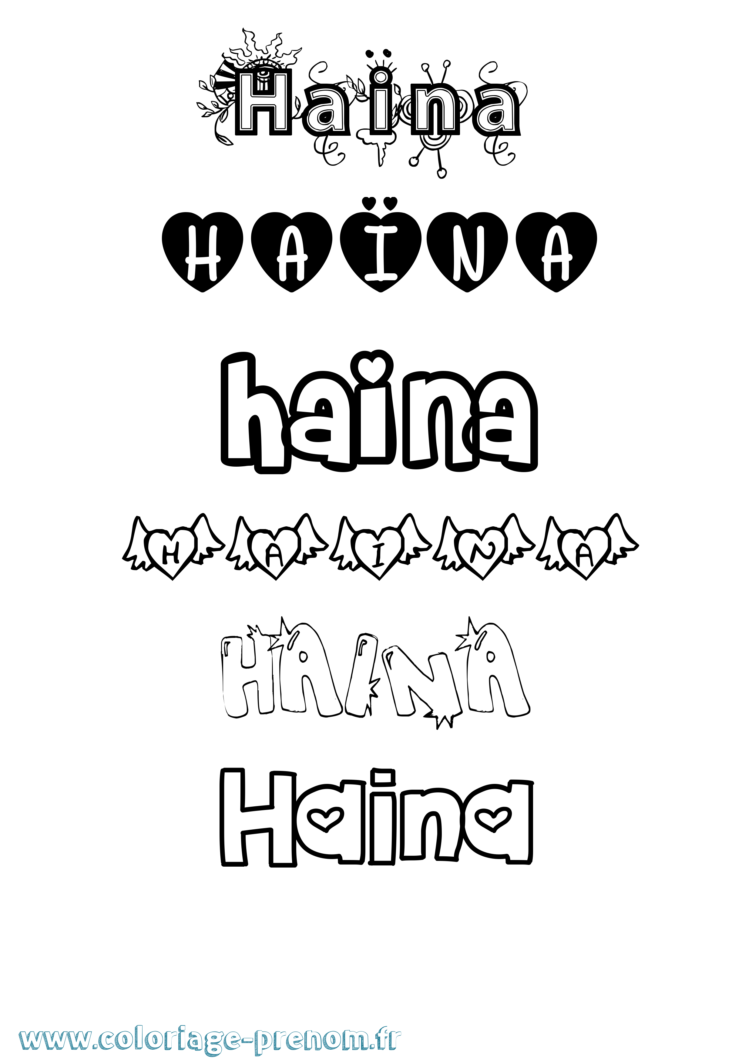 Coloriage Haïna Girly Coloriage prénom Haïna Girly