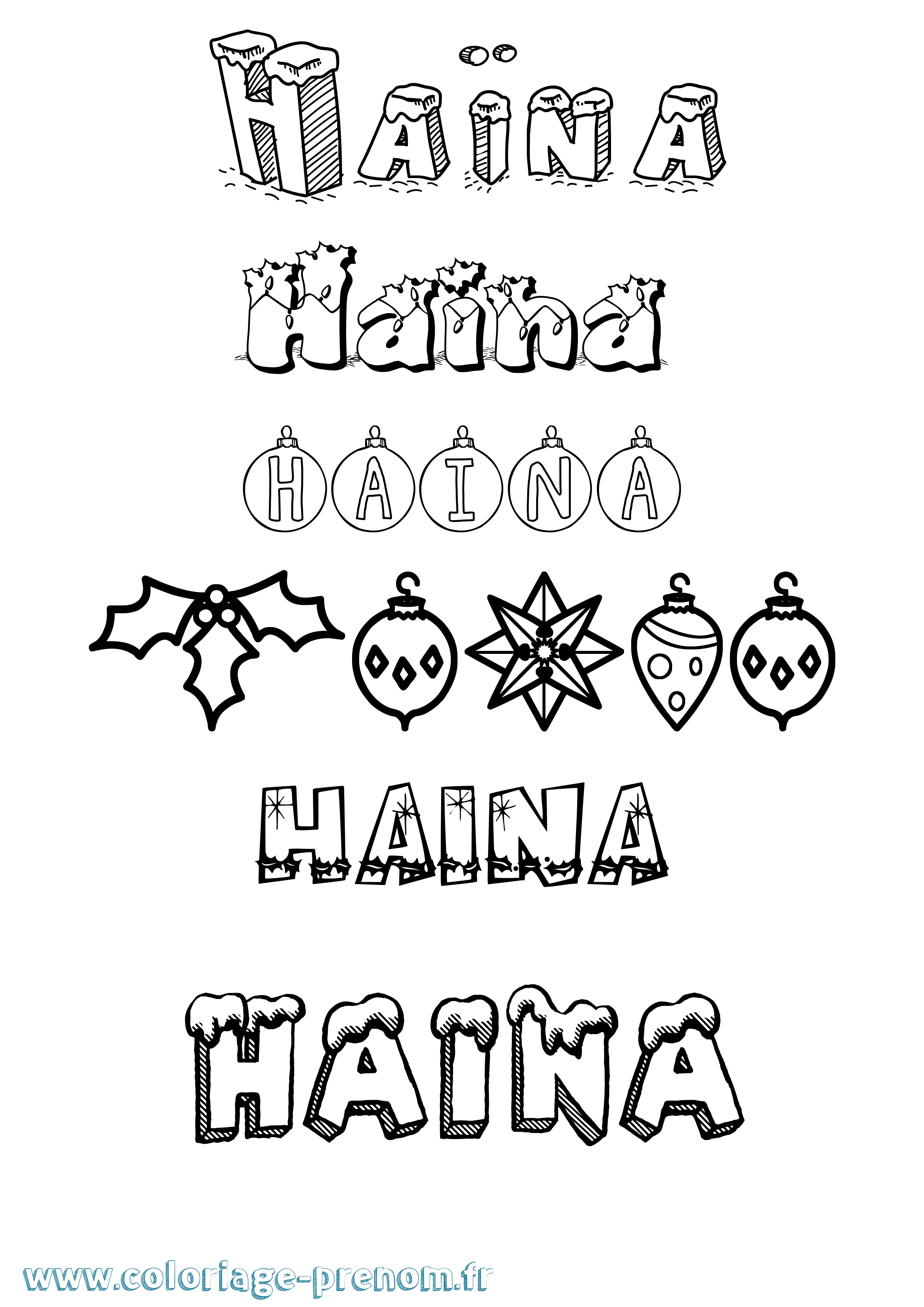 Coloriage Haïna Noël Coloriage prénom Haïna Noël