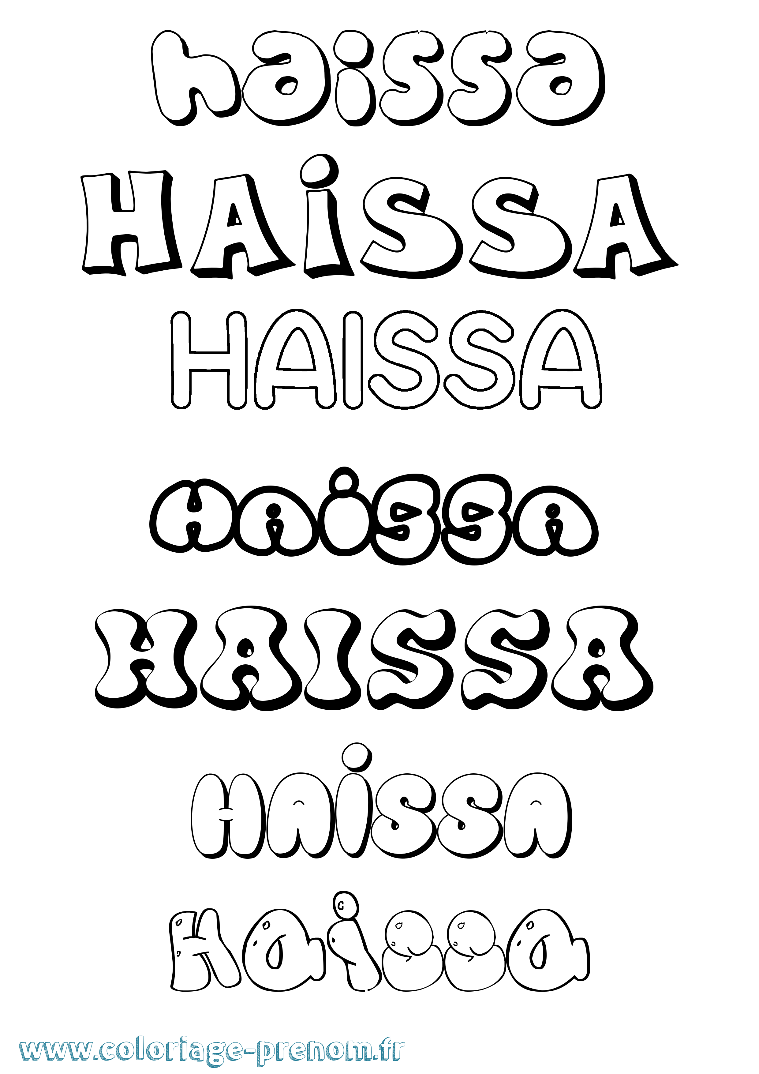 Coloriage prénom Haissa Bubble