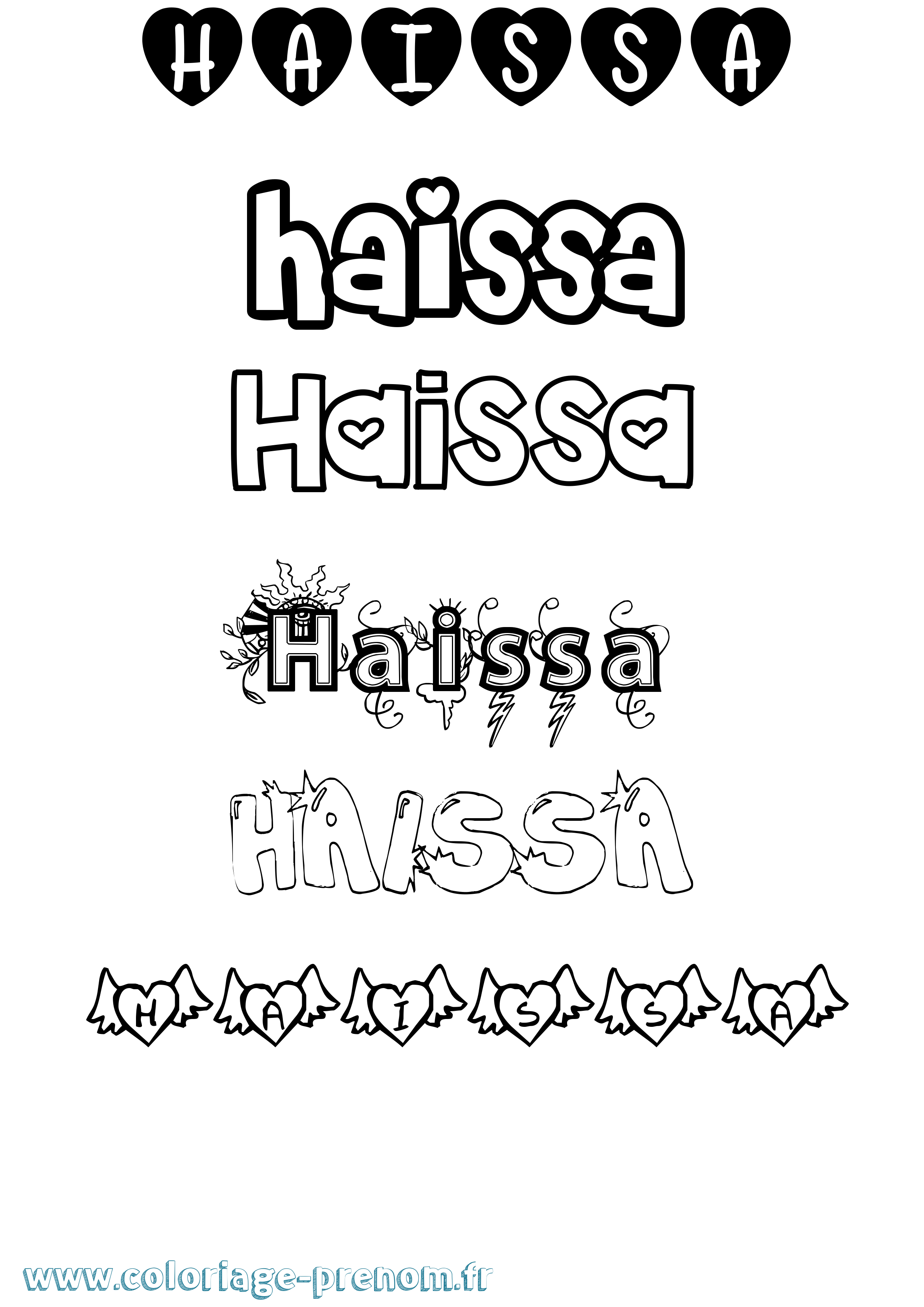 Coloriage prénom Haissa Girly