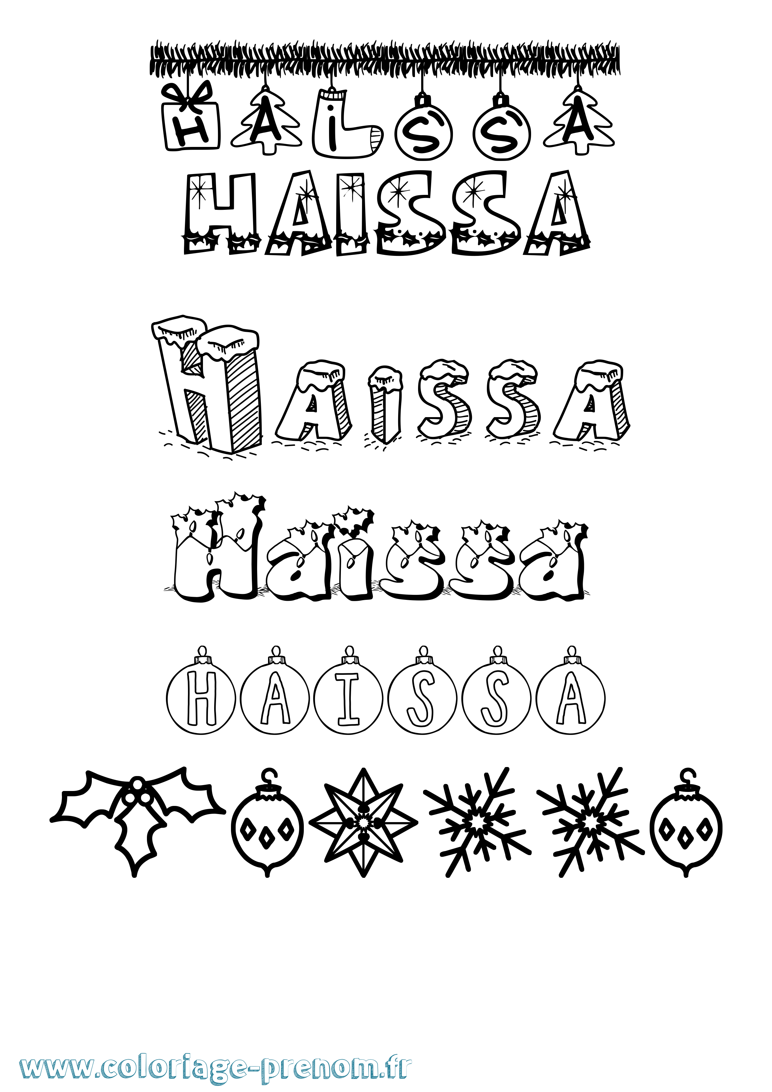 Coloriage prénom Haissa Noël