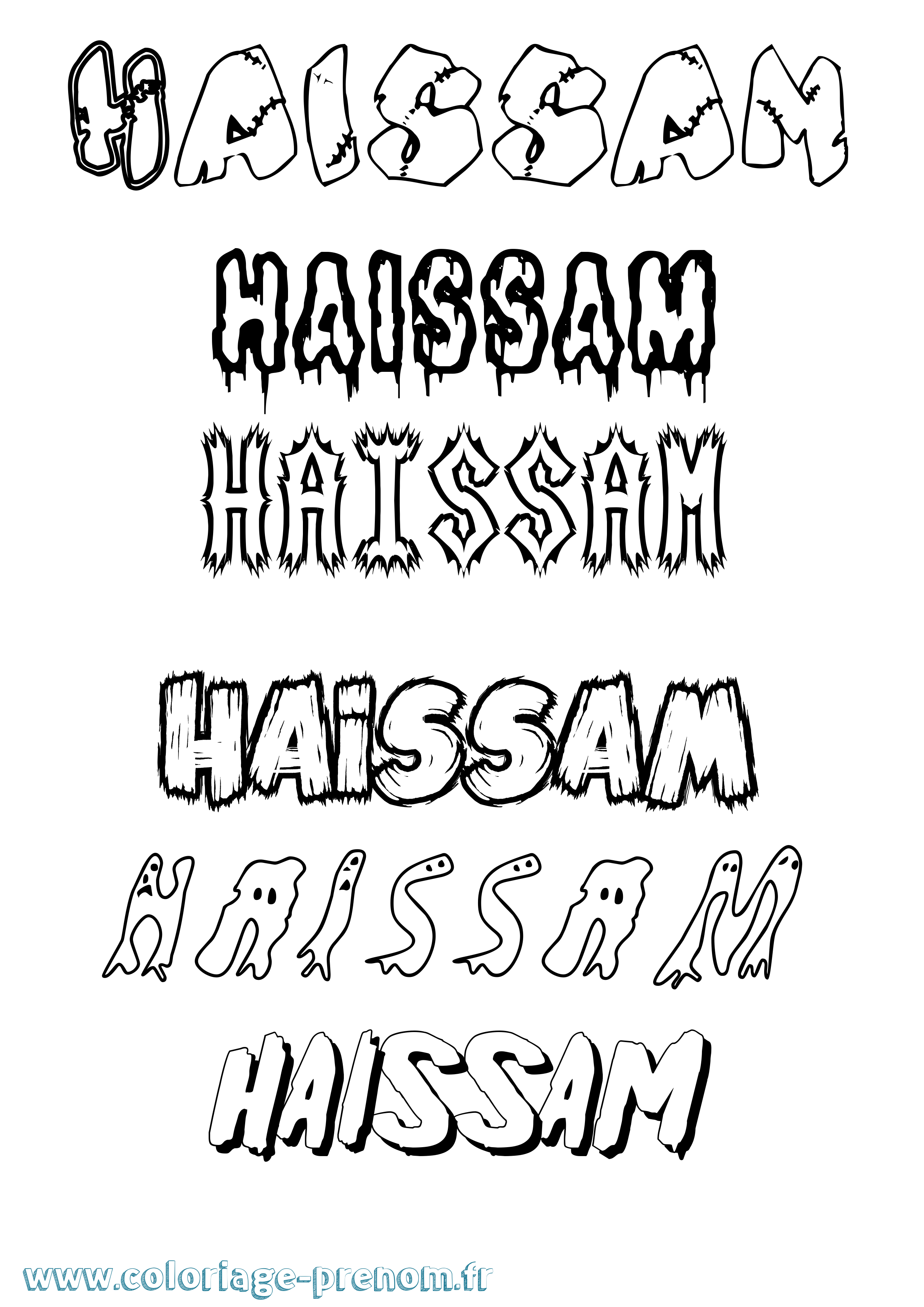 Coloriage prénom Haissam Frisson