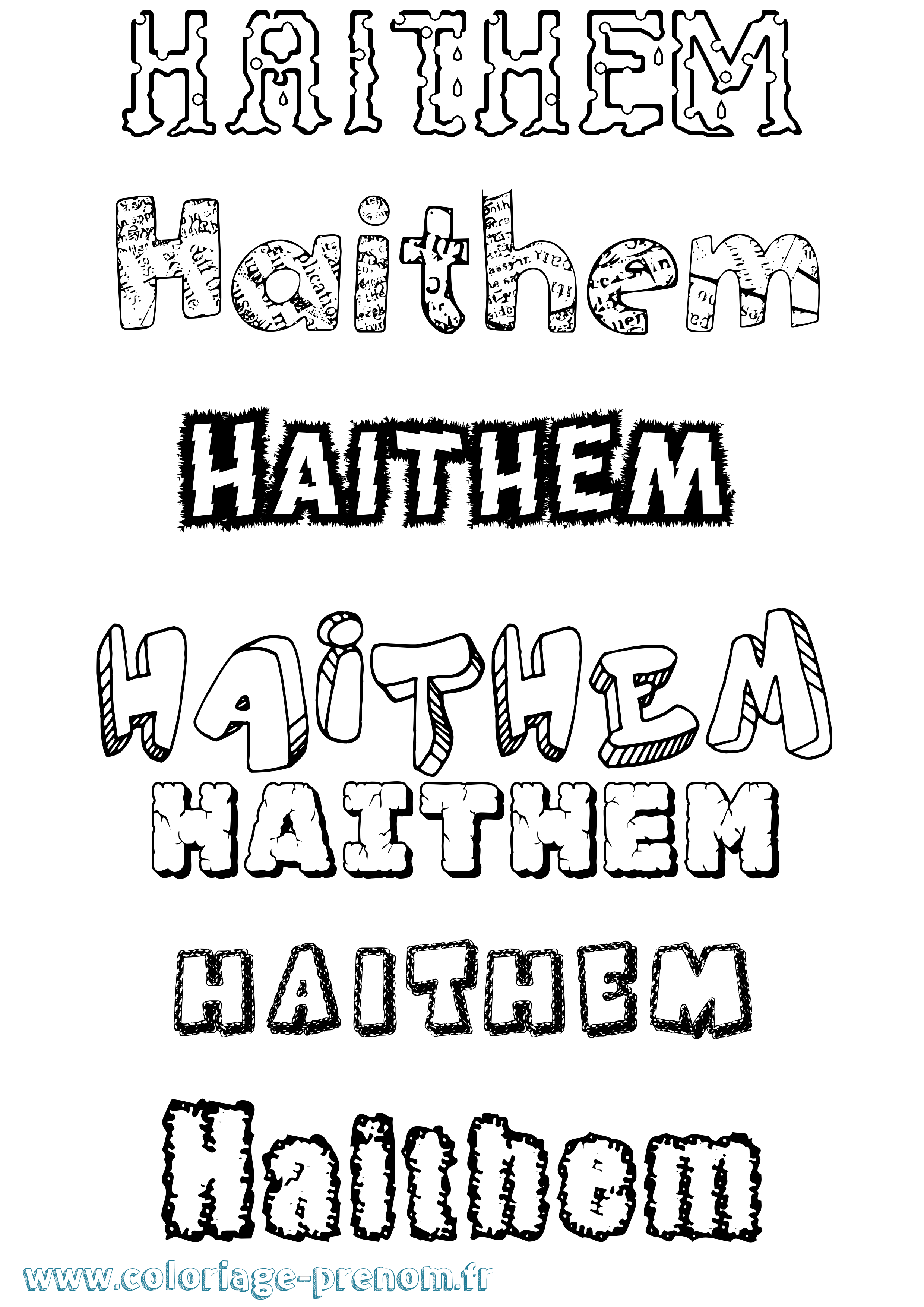 Coloriage prénom Haithem Destructuré