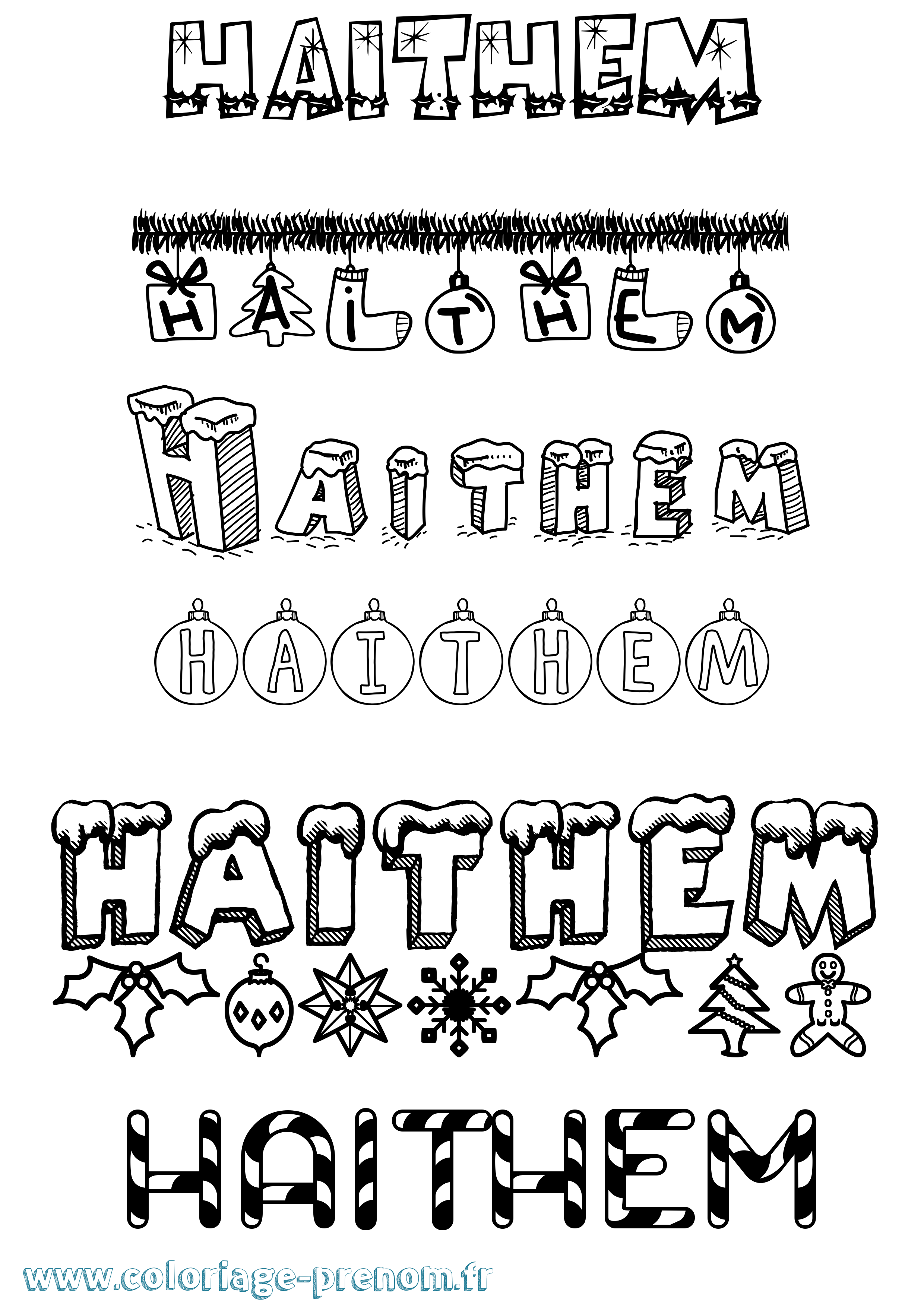Coloriage prénom Haithem Noël