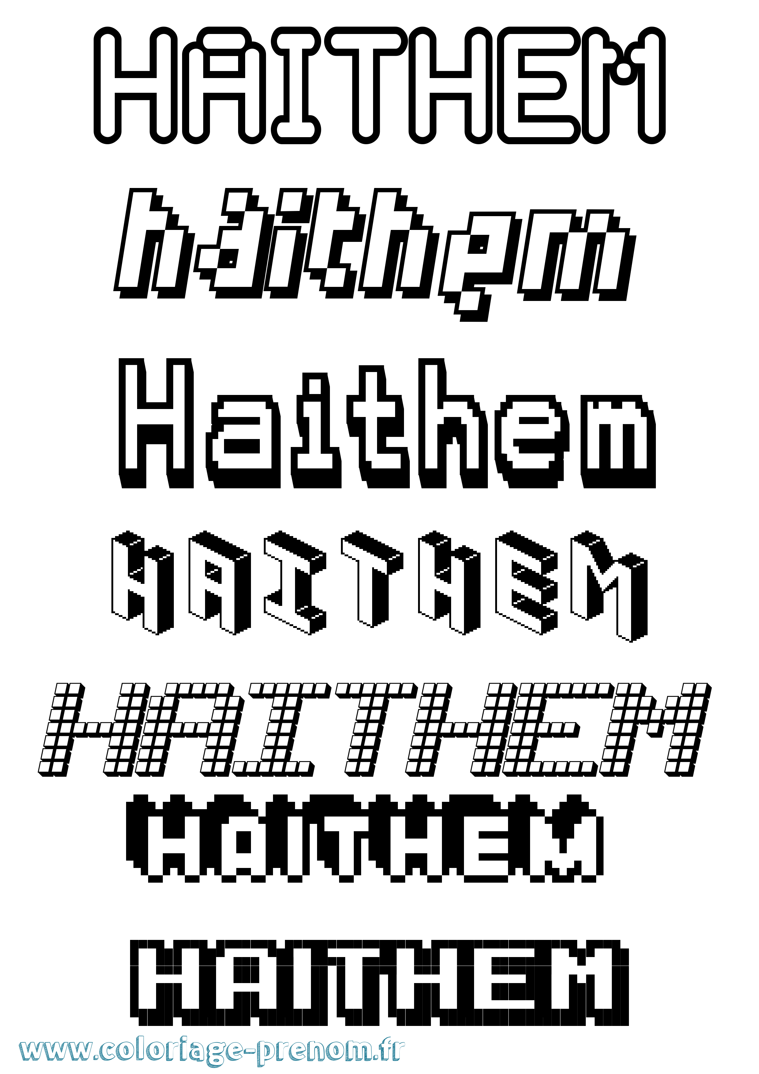 Coloriage prénom Haithem Pixel