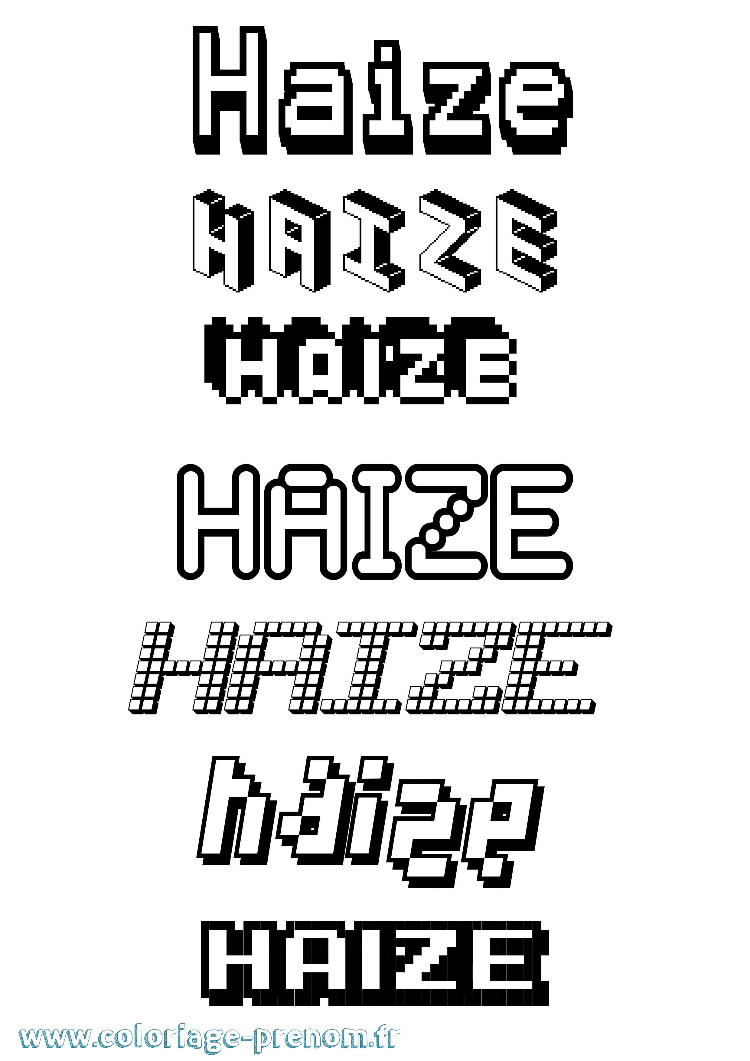 Coloriage prénom Haize Pixel