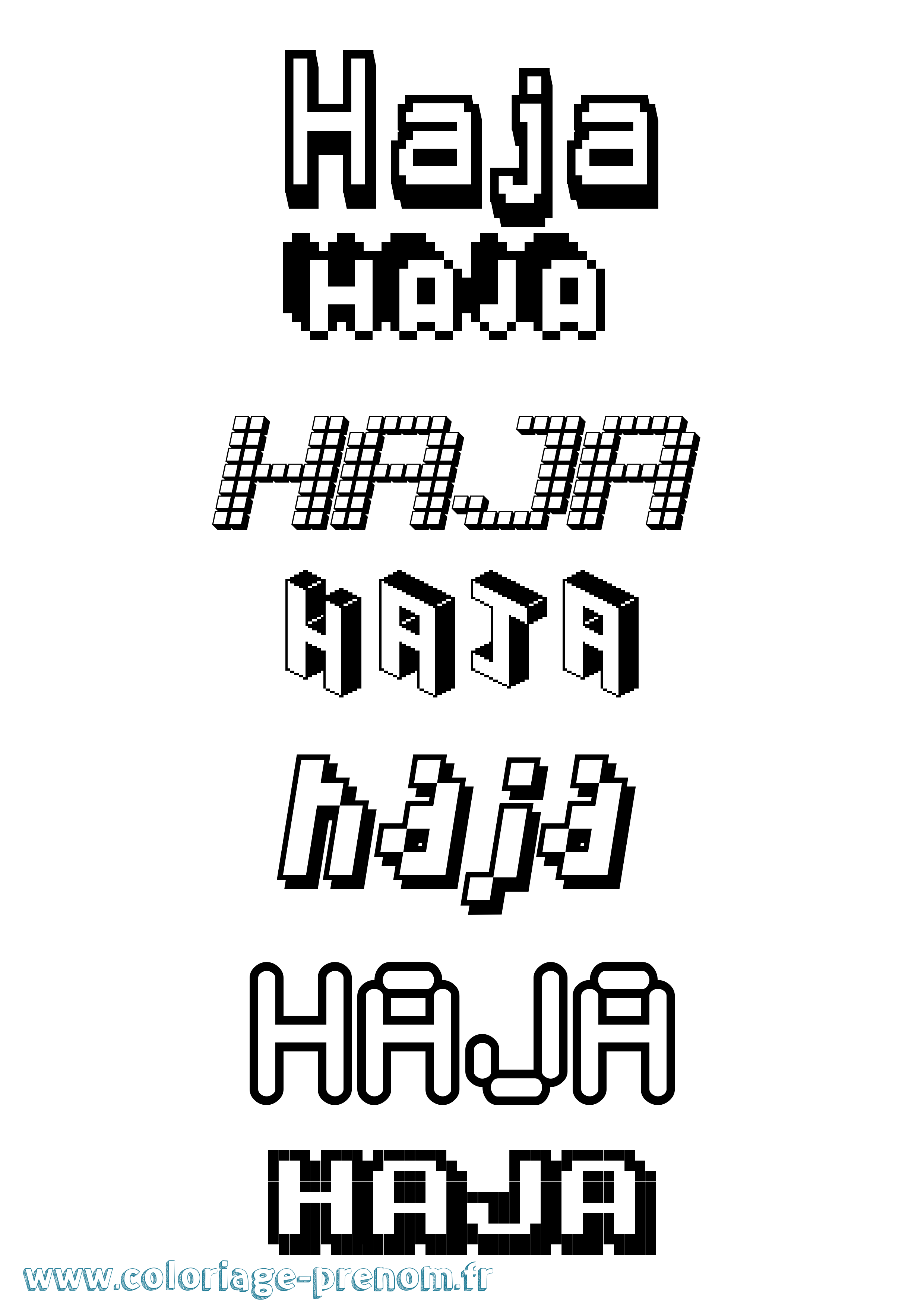 Coloriage prénom Haja Pixel