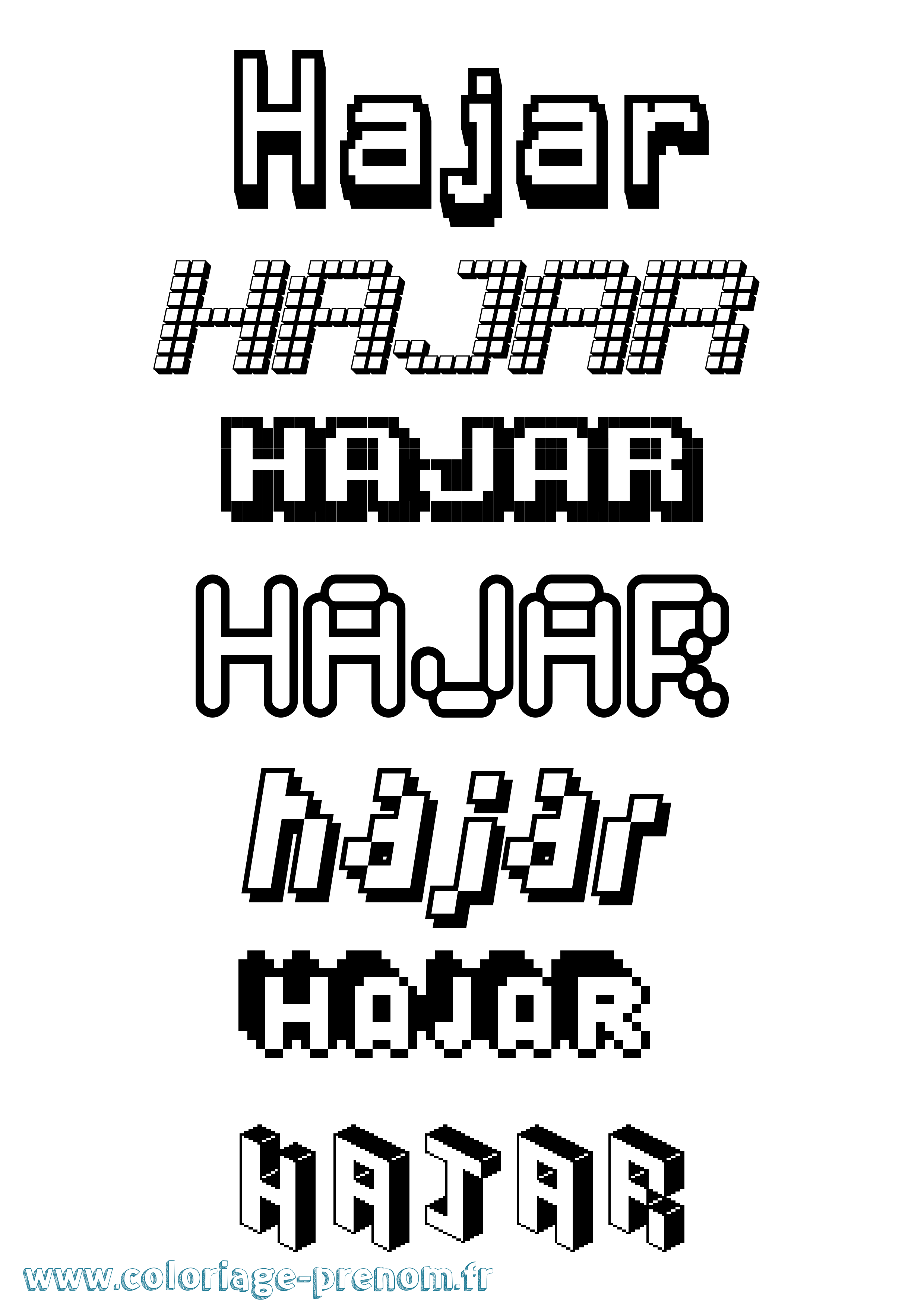 Coloriage prénom Hajar Pixel