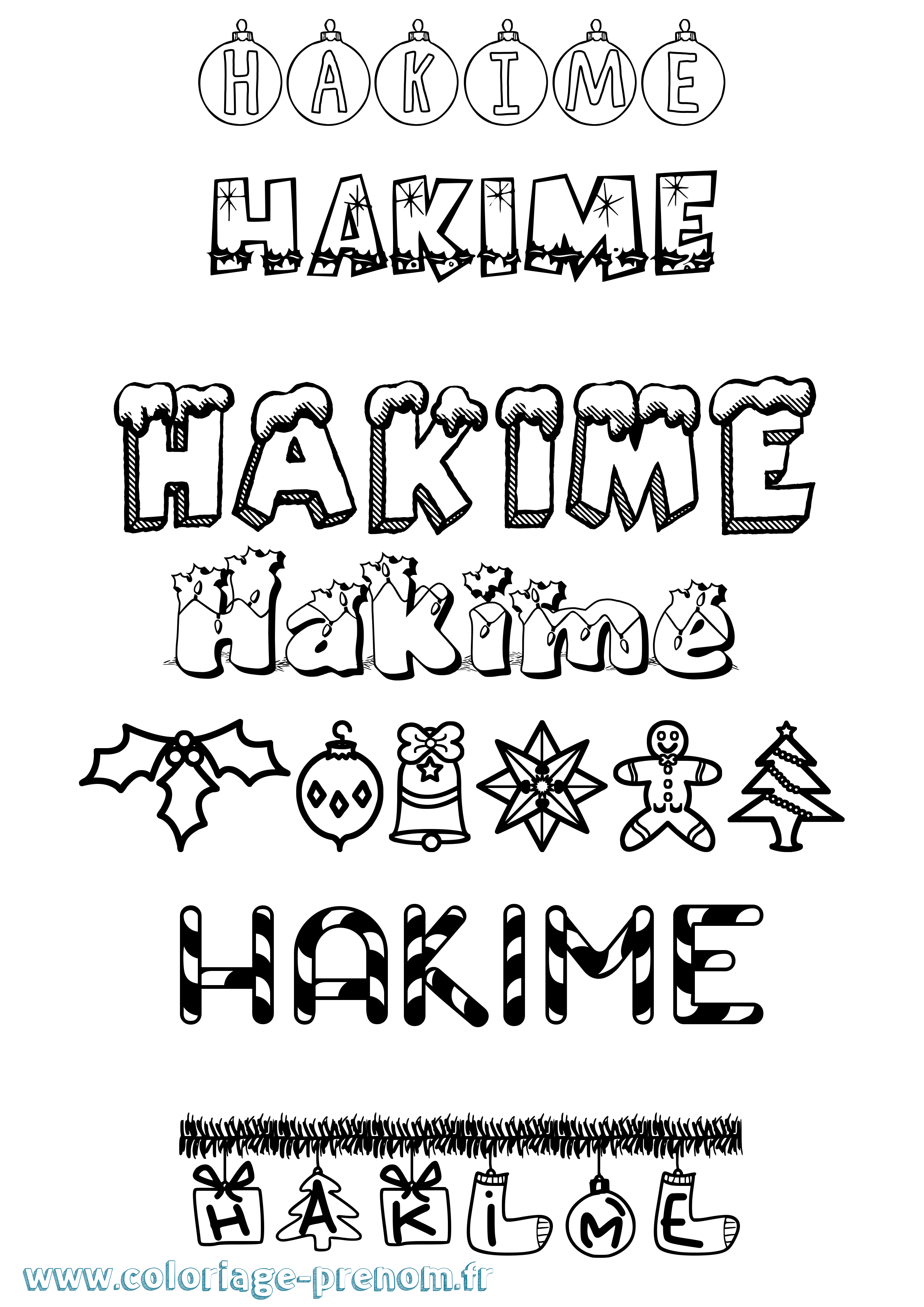 Coloriage prénom Hakime Noël