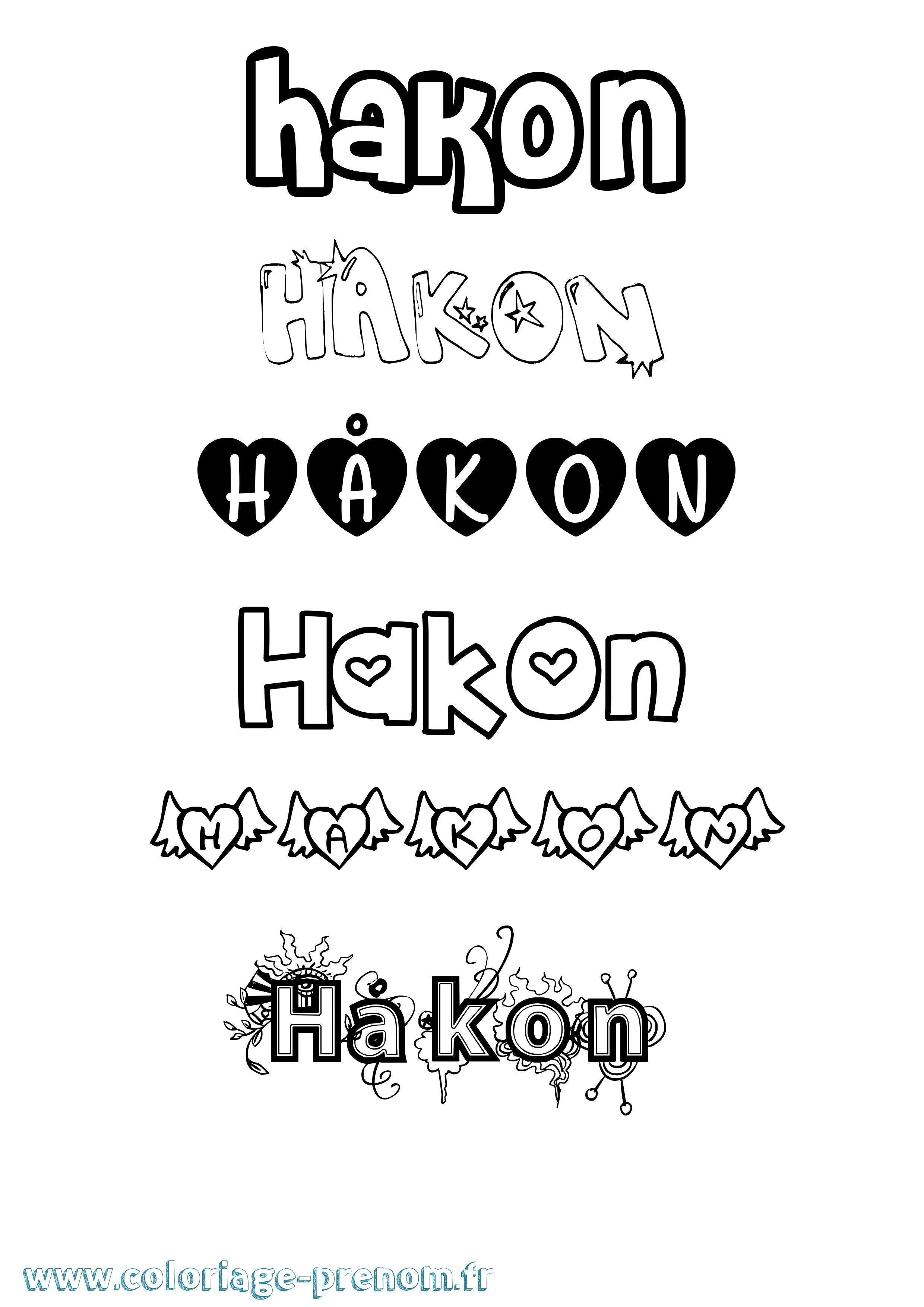 Coloriage prénom Håkon Girly