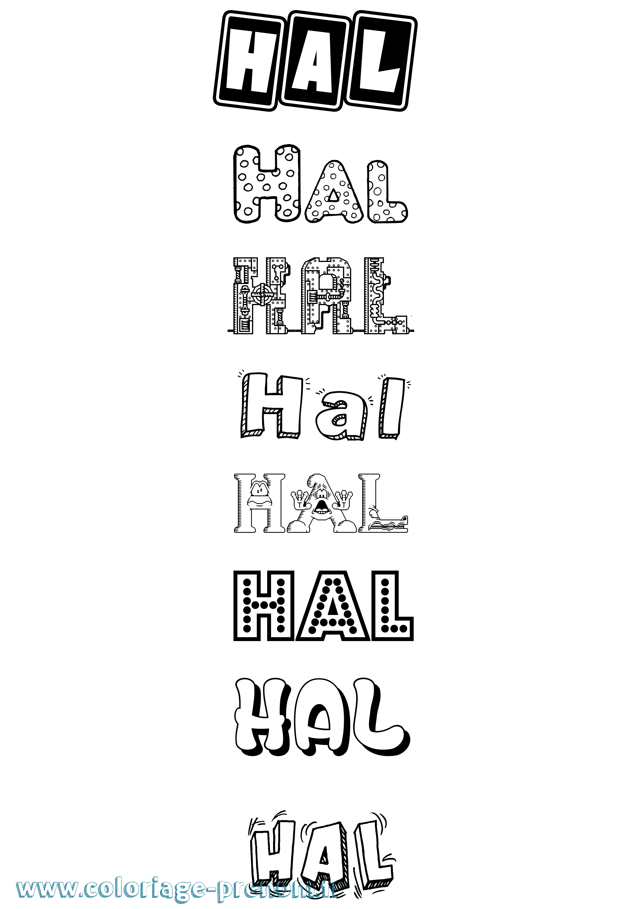 Coloriage prénom Hal Fun