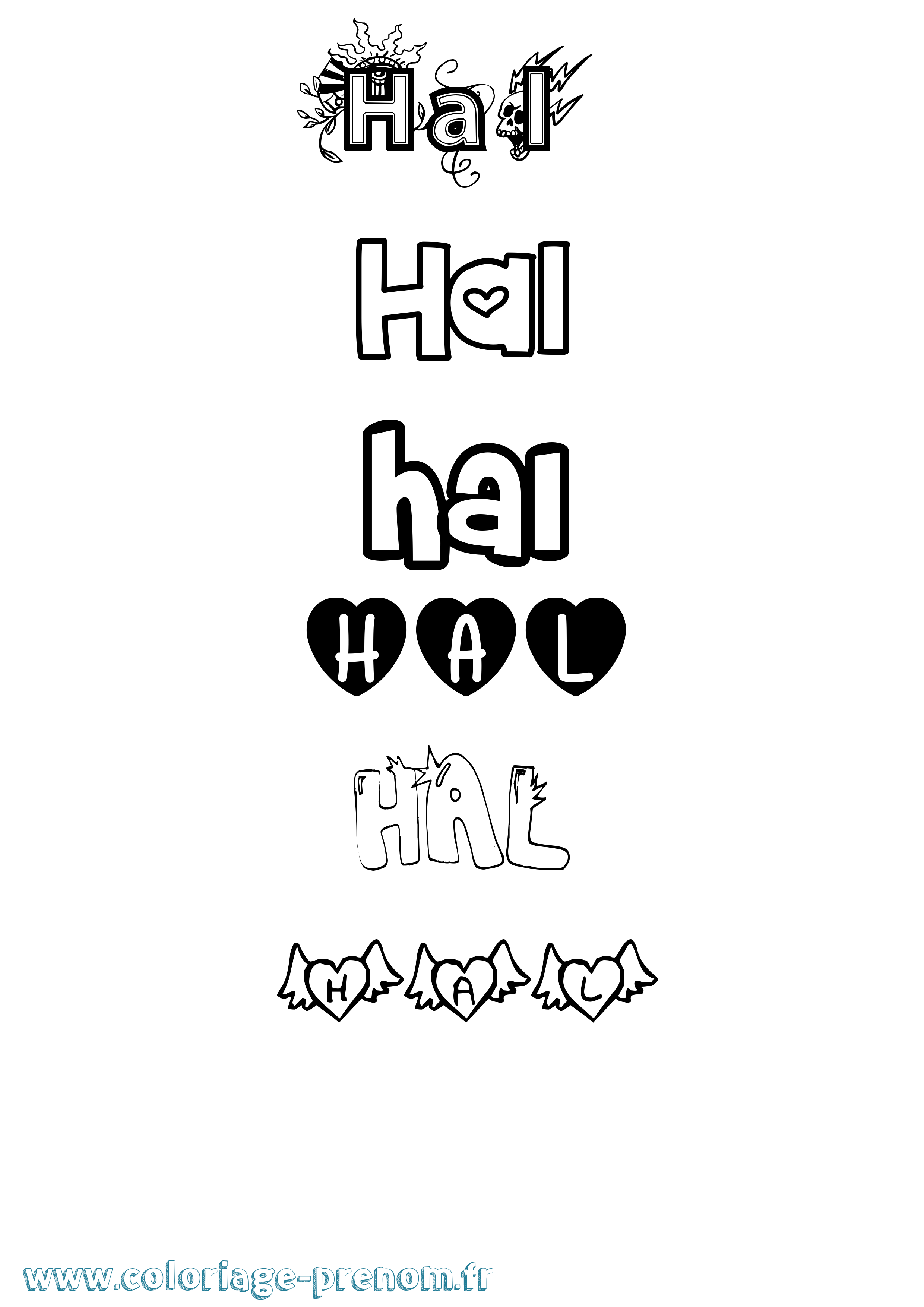 Coloriage Hal Girly Coloriage prénom Hal Girly