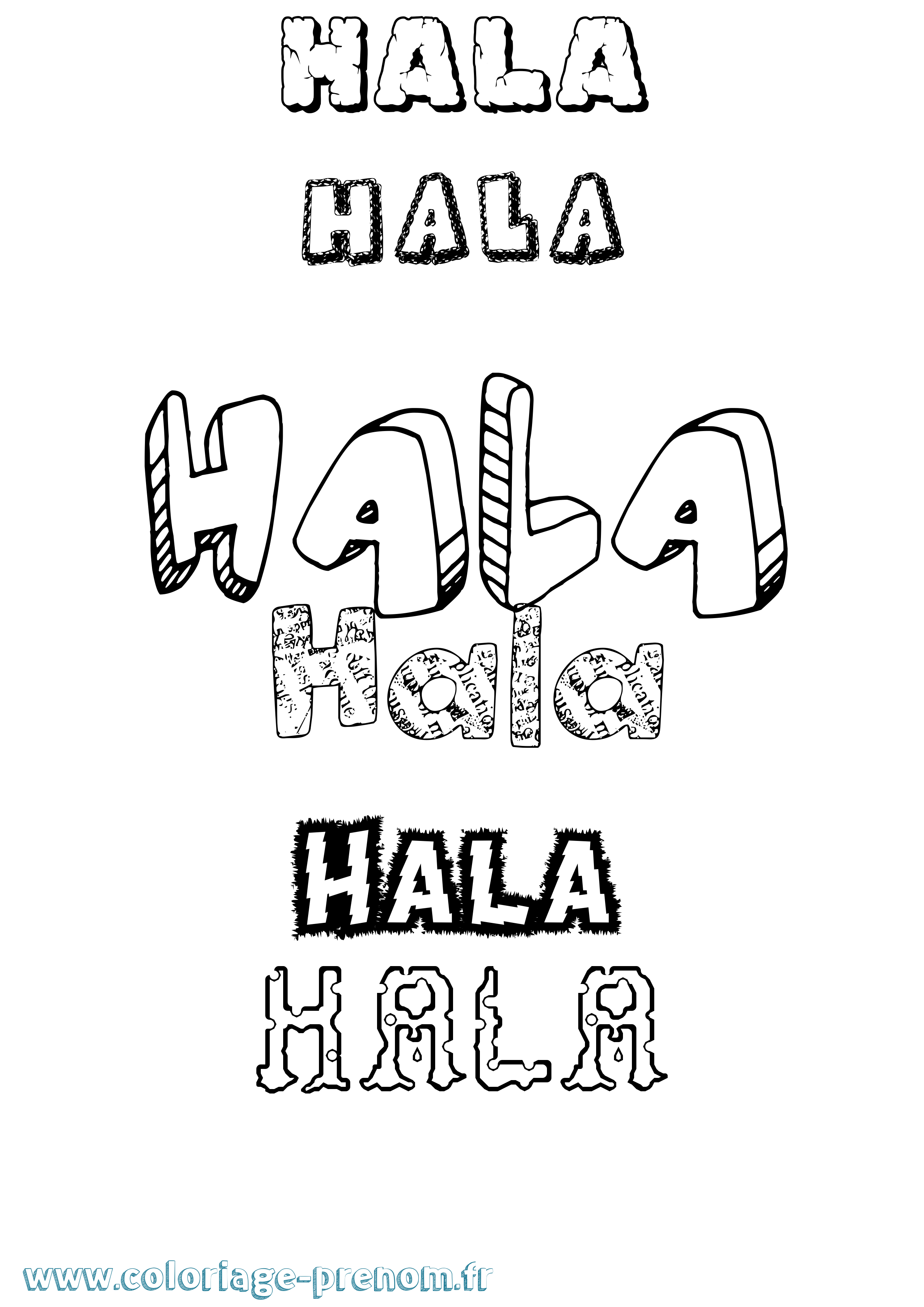 Coloriage prénom Hala Destructuré