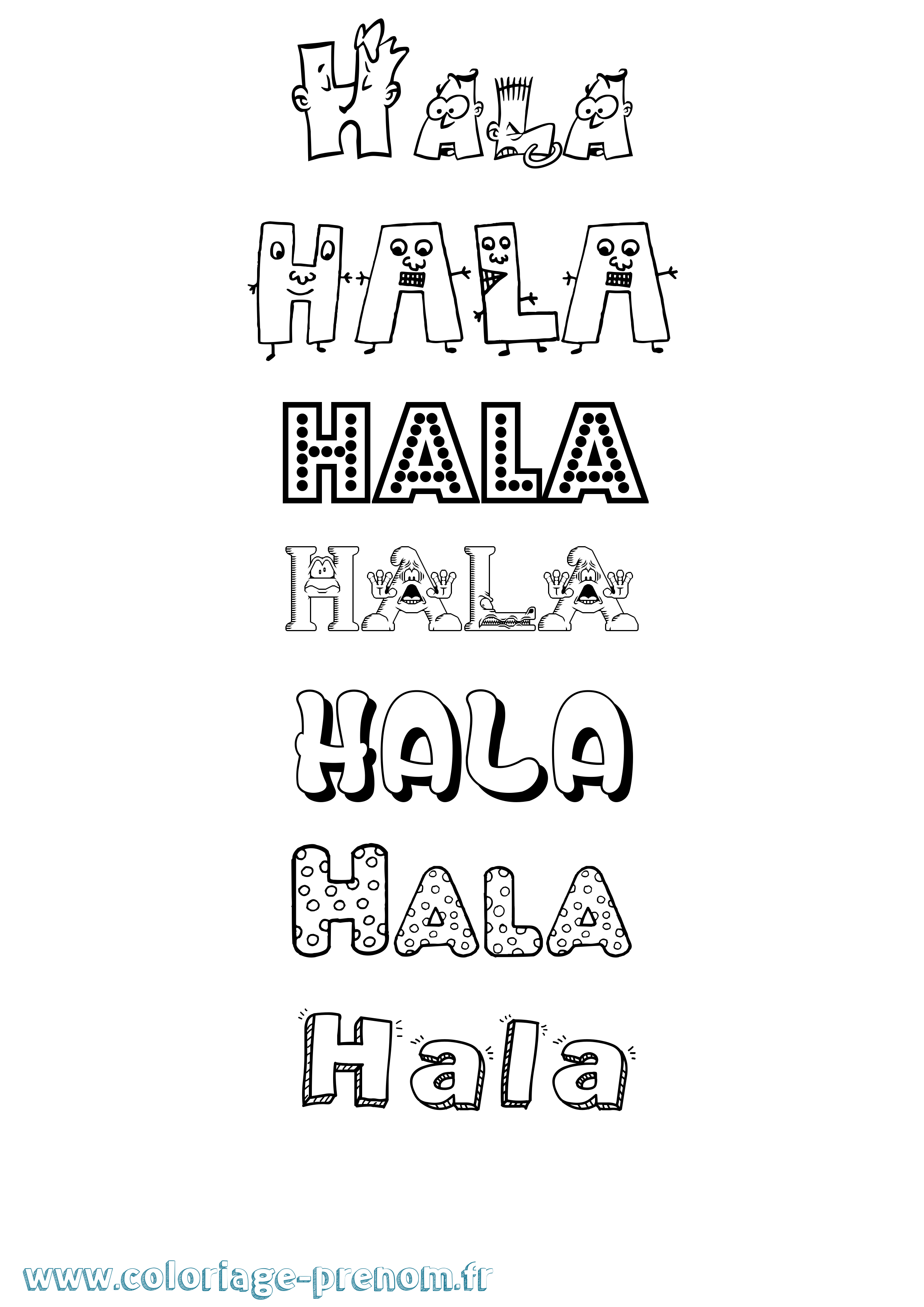 Coloriage prénom Hala Fun