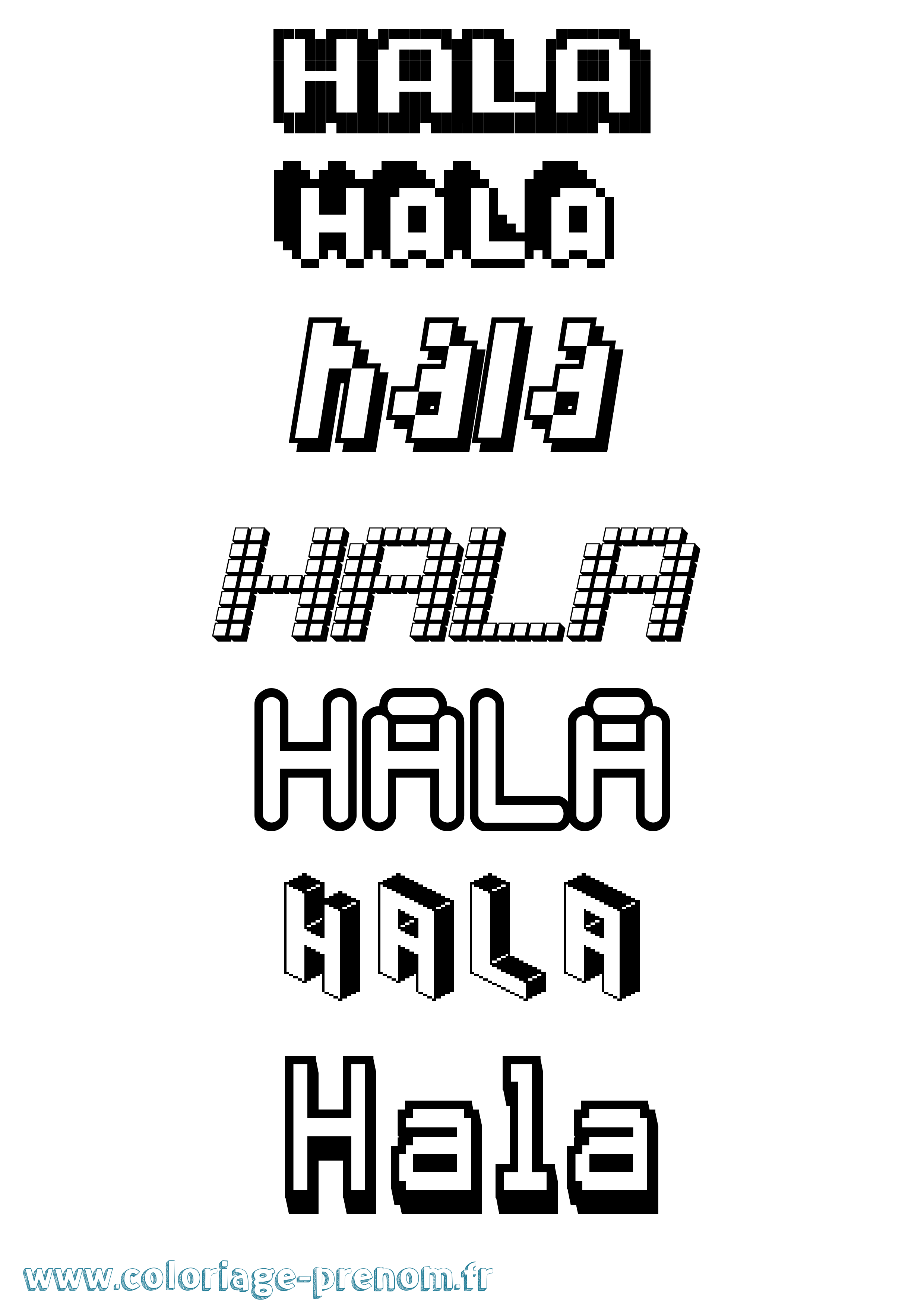 Coloriage prénom Hala Pixel