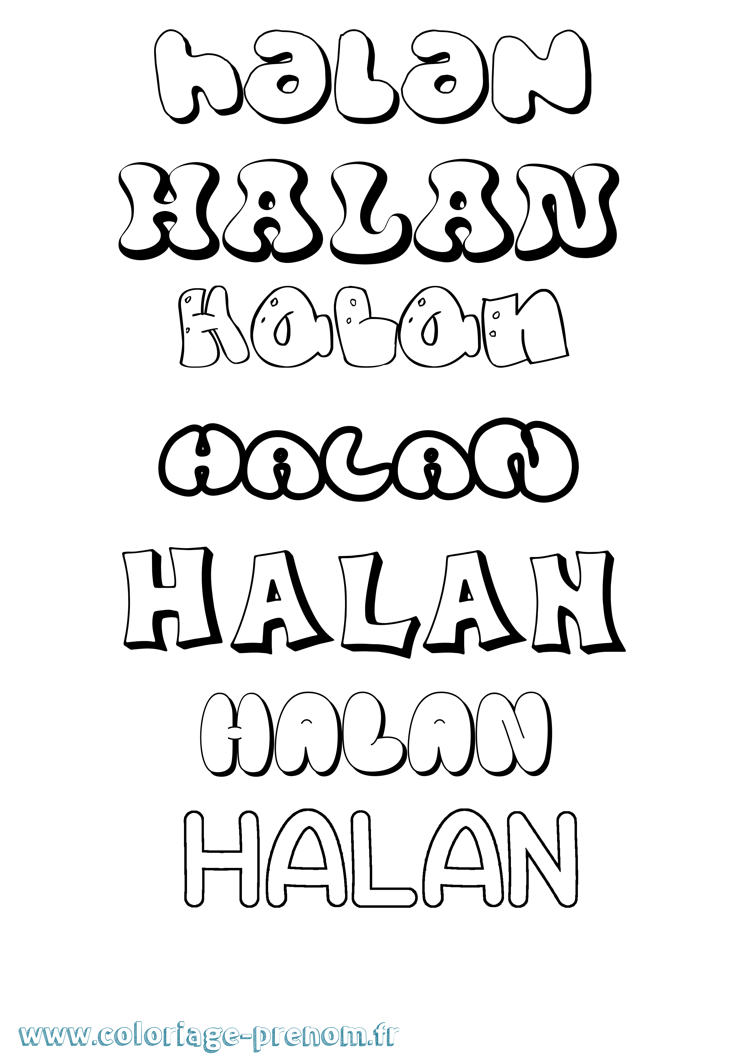 Coloriage prénom Halan Bubble