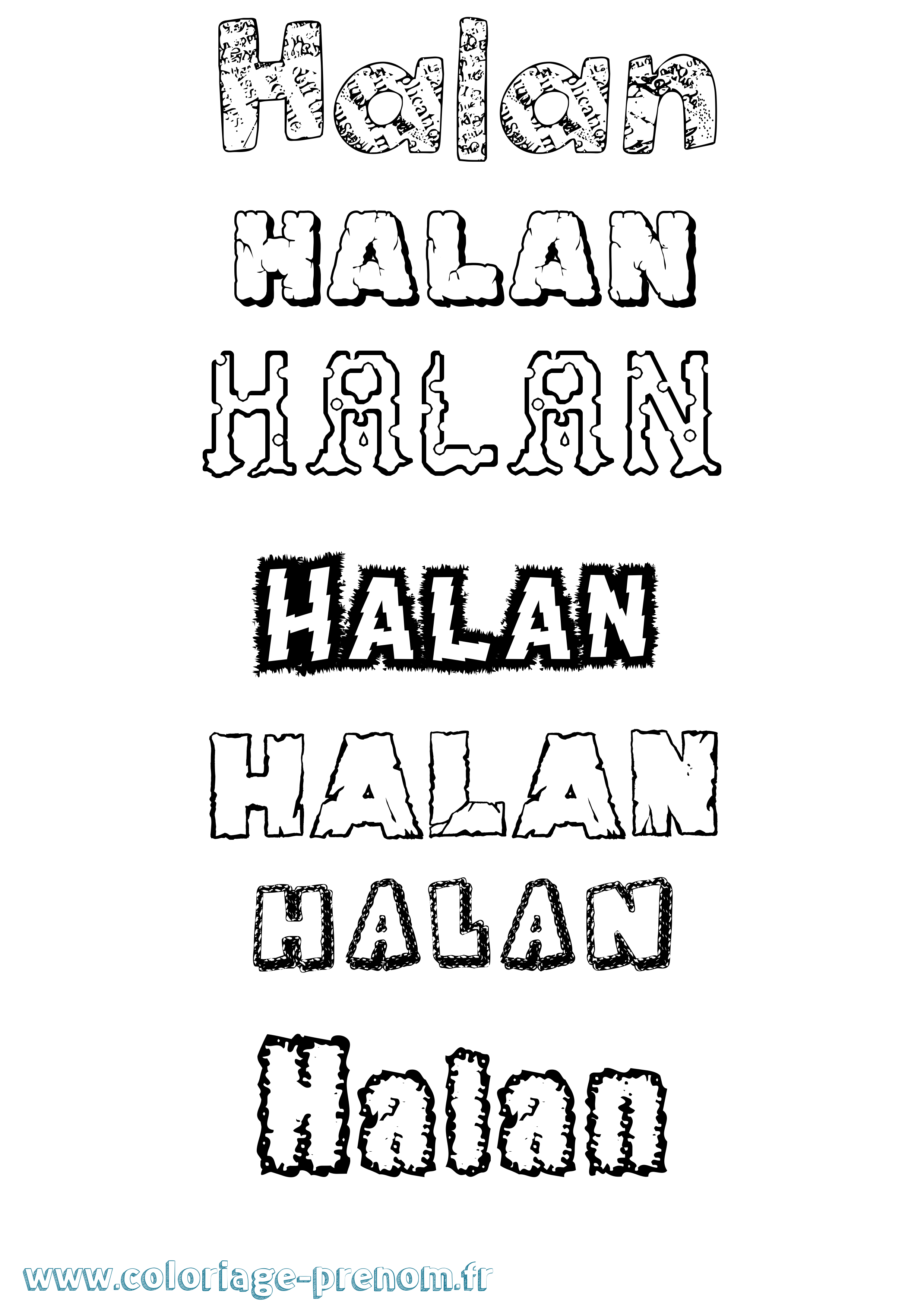 Coloriage prénom Halan Destructuré