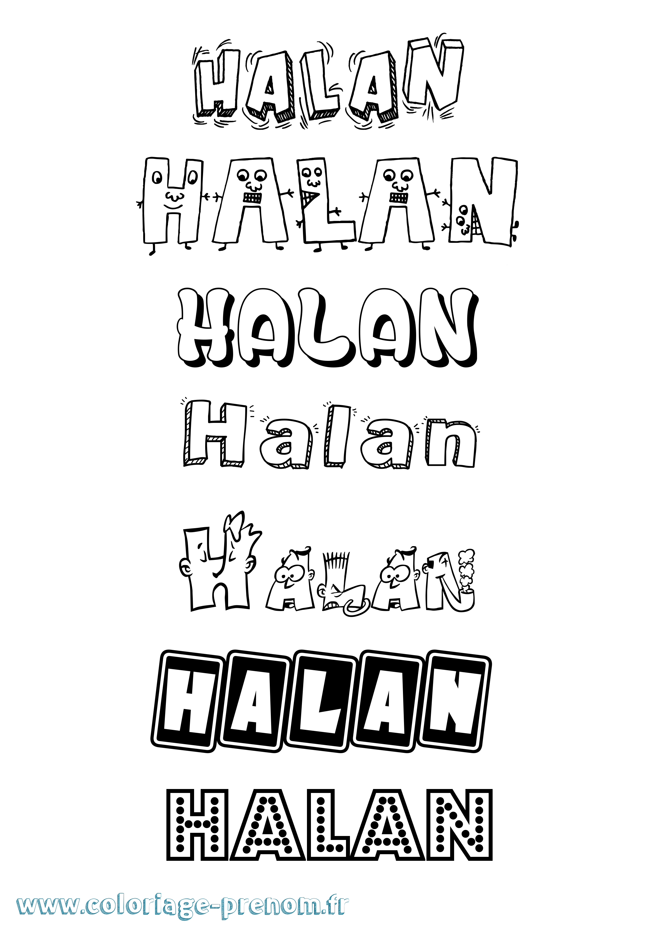 Coloriage prénom Halan Fun