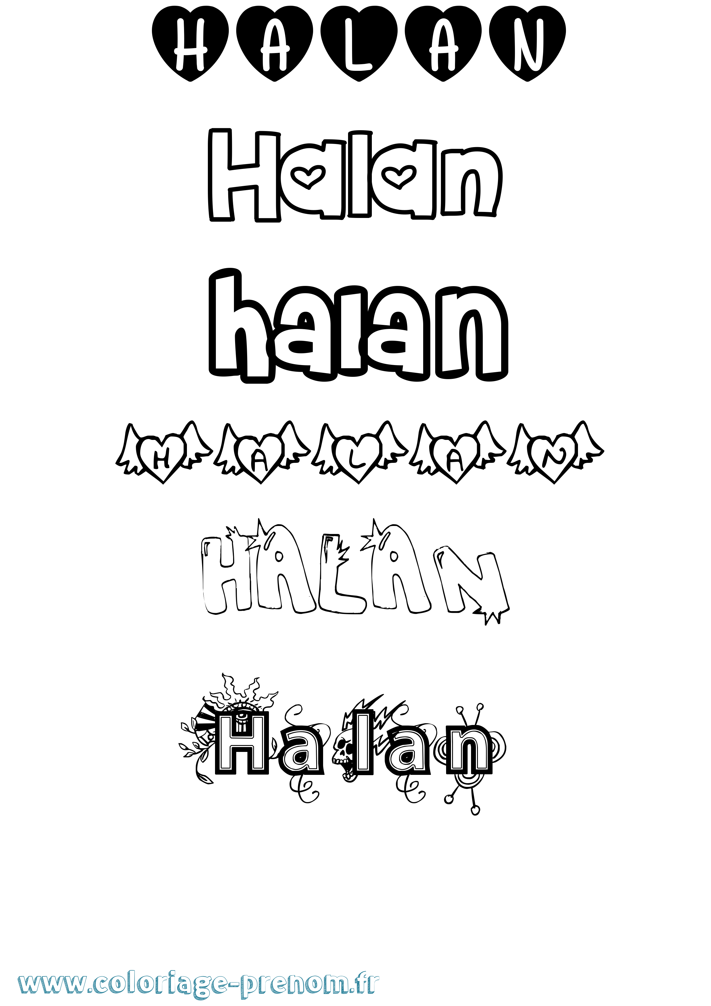 Coloriage prénom Halan Girly