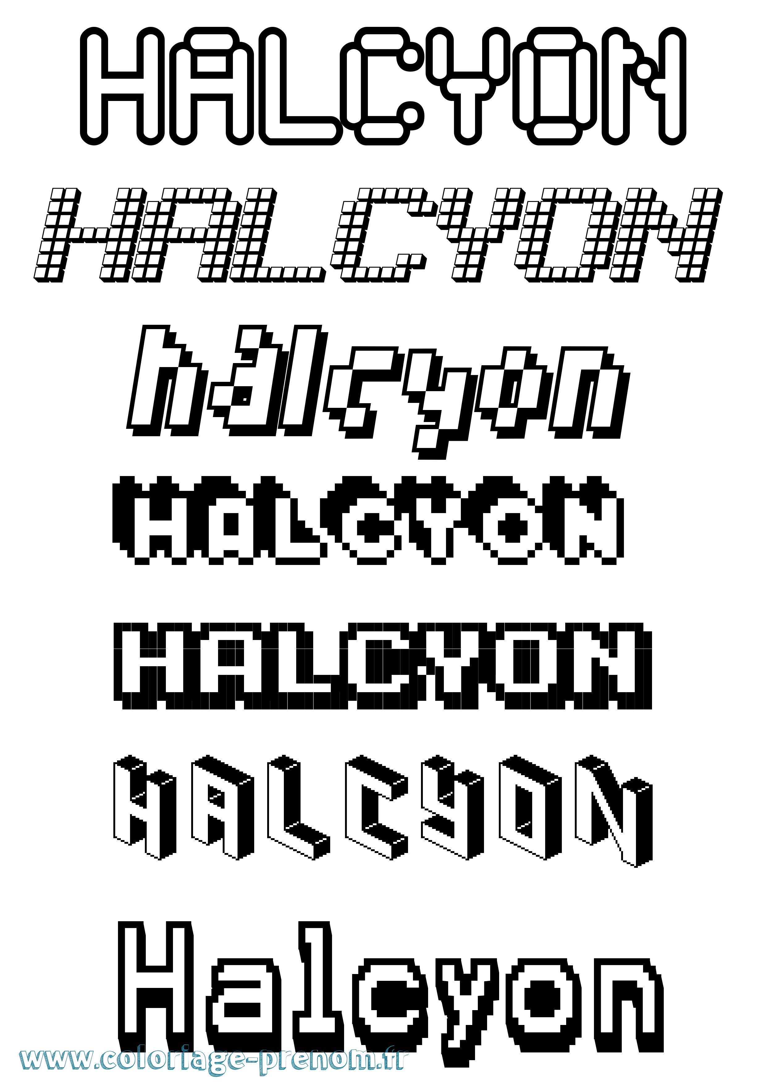 Coloriage prénom Halcyon Pixel