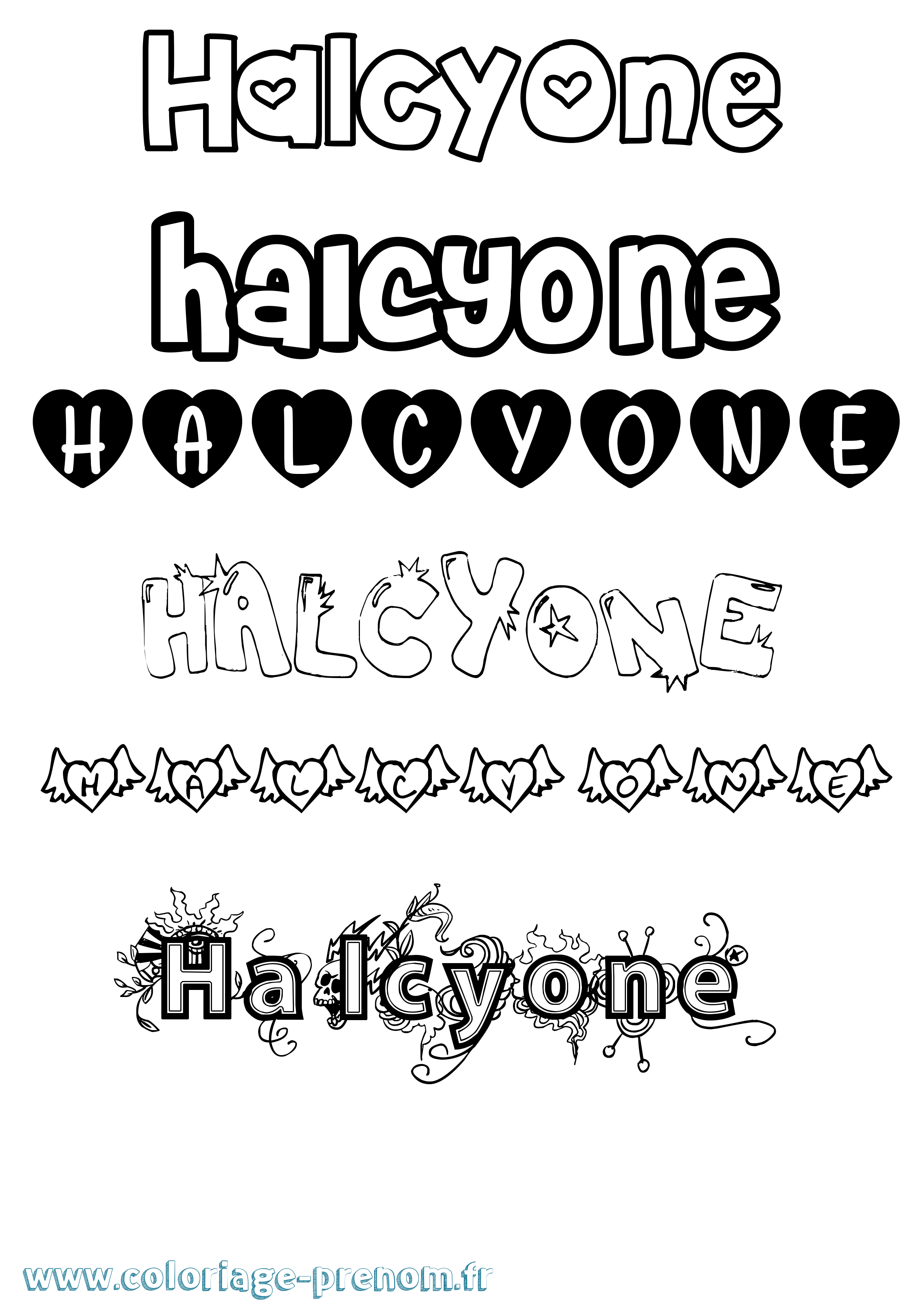 Coloriage prénom Halcyone Girly