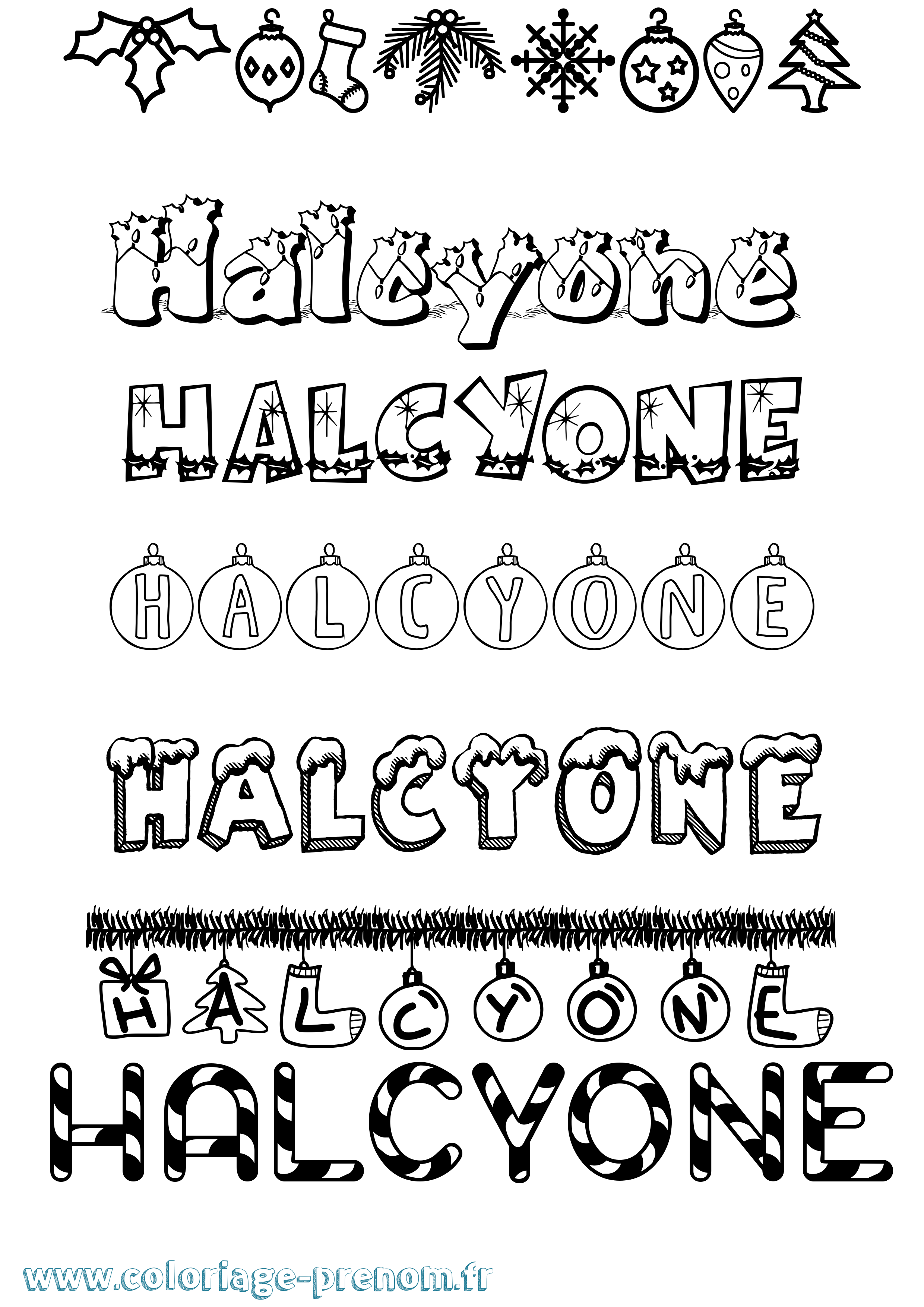 Coloriage Halcyone Noël Coloriage prénom Halcyone Noël